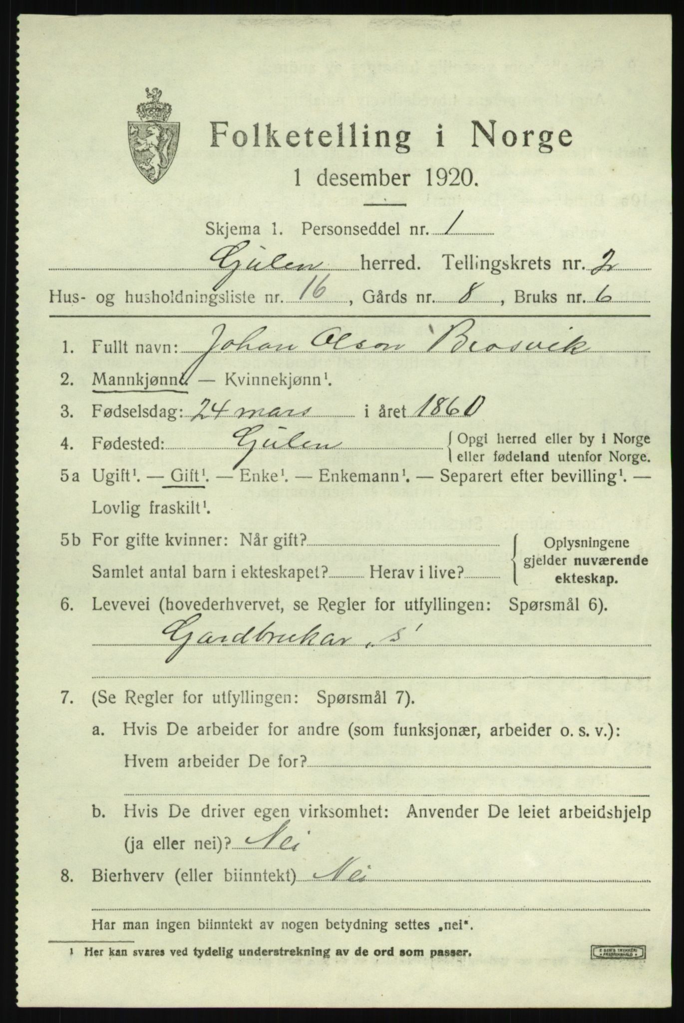 SAB, 1920 census for Gulen, 1920, p. 1519