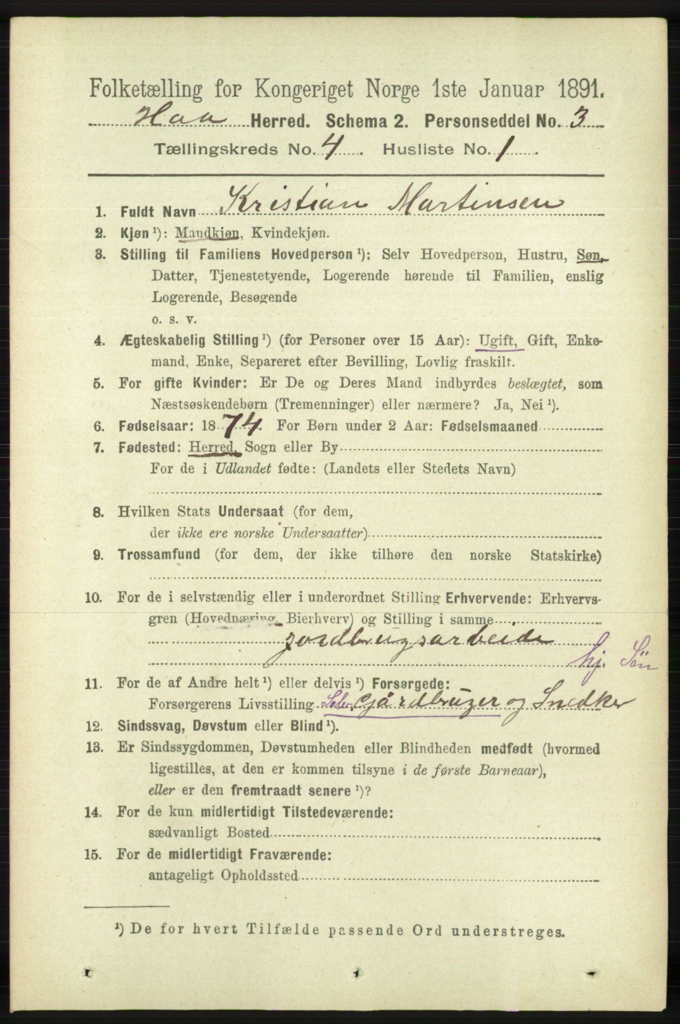 RA, 1891 census for 1119 Hå, 1891, p. 1052