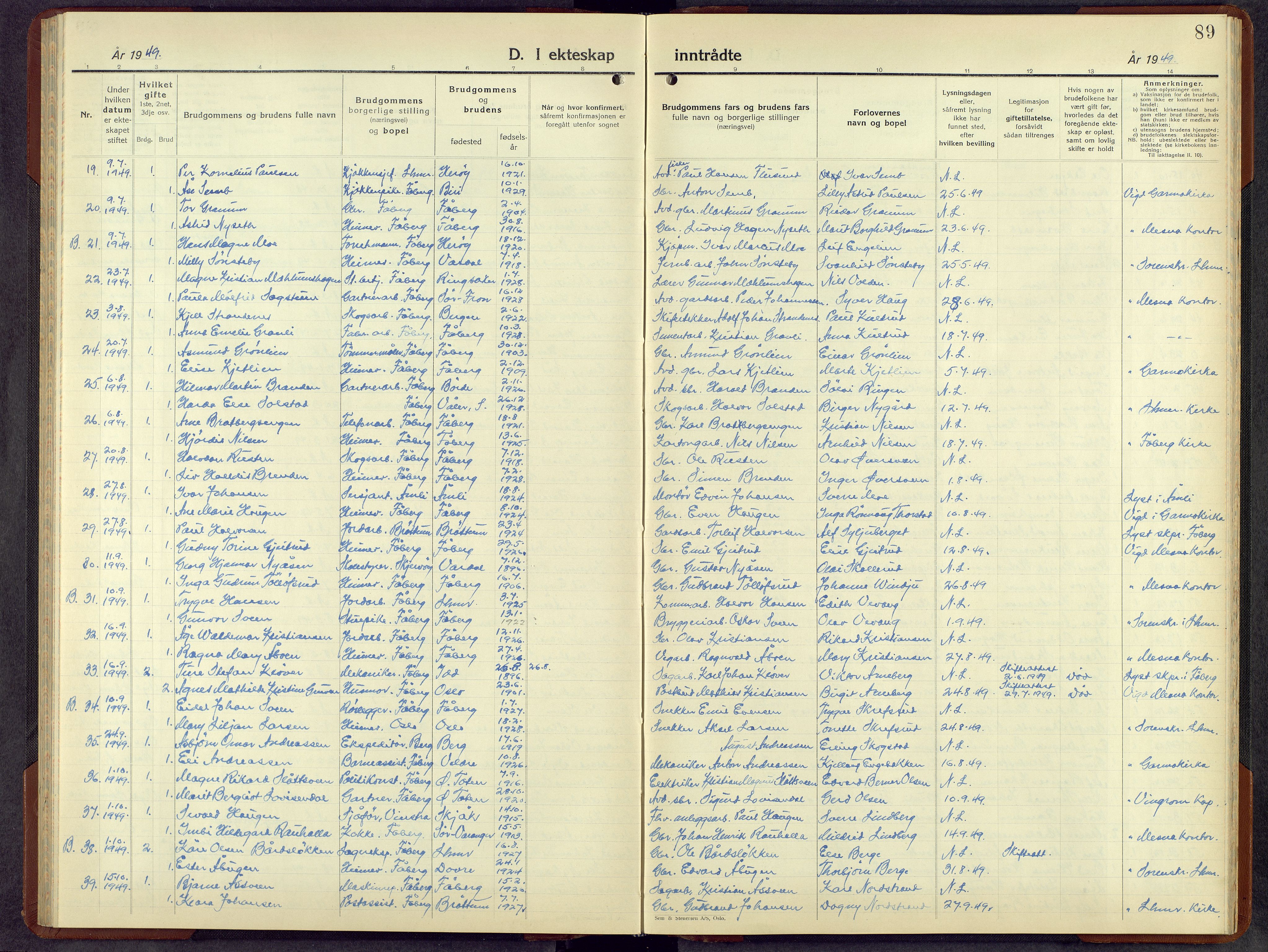 Fåberg prestekontor, AV/SAH-PREST-086/H/Ha/Hab/L0018: Parish register (copy) no. 18, 1940-1967, p. 89