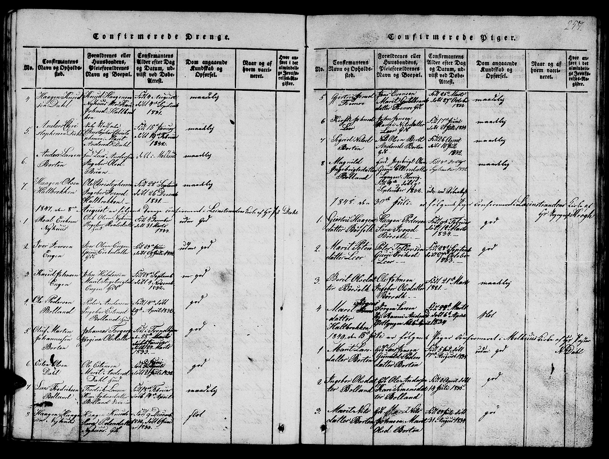 Ministerialprotokoller, klokkerbøker og fødselsregistre - Sør-Trøndelag, SAT/A-1456/693/L1121: Parish register (copy) no. 693C02, 1816-1869, p. 257