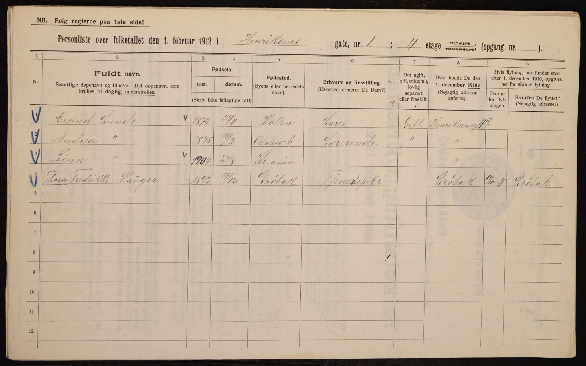 OBA, Municipal Census 1912 for Kristiania, 1912, p. 38872