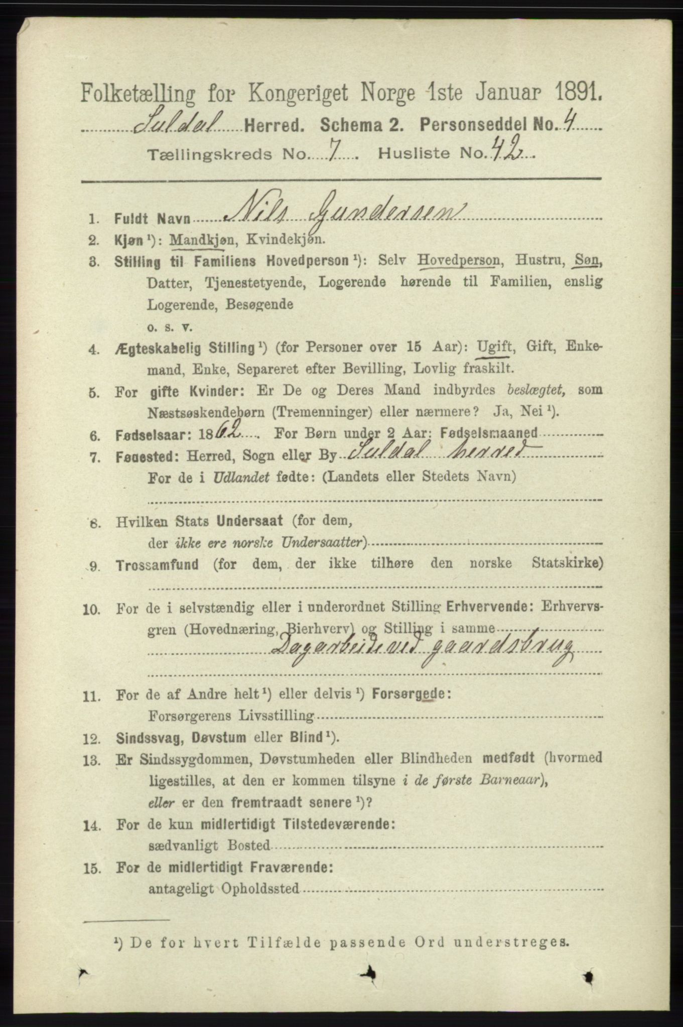 RA, 1891 census for 1134 Suldal, 1891, p. 2234