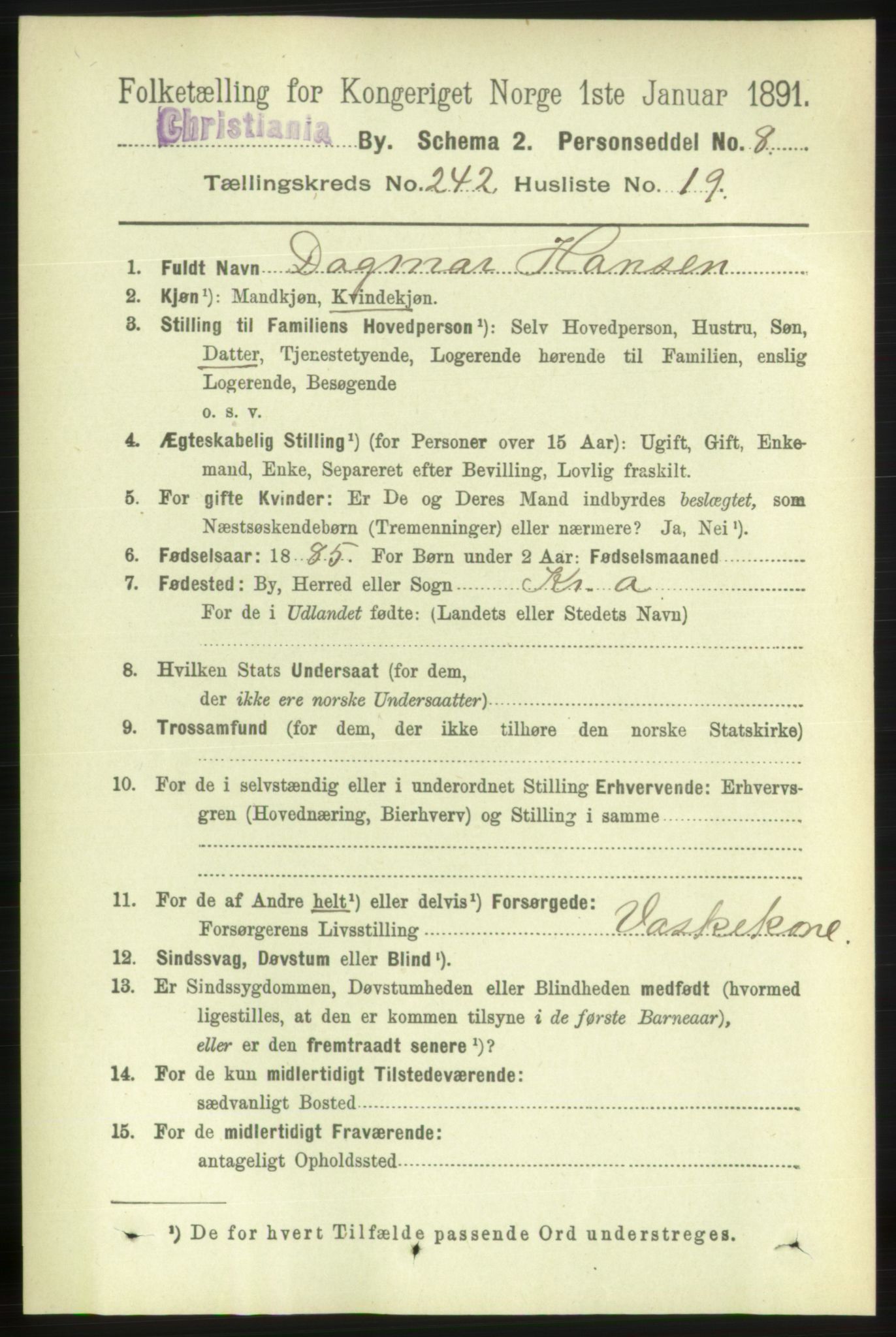 RA, 1891 census for 0301 Kristiania, 1891, p. 147393