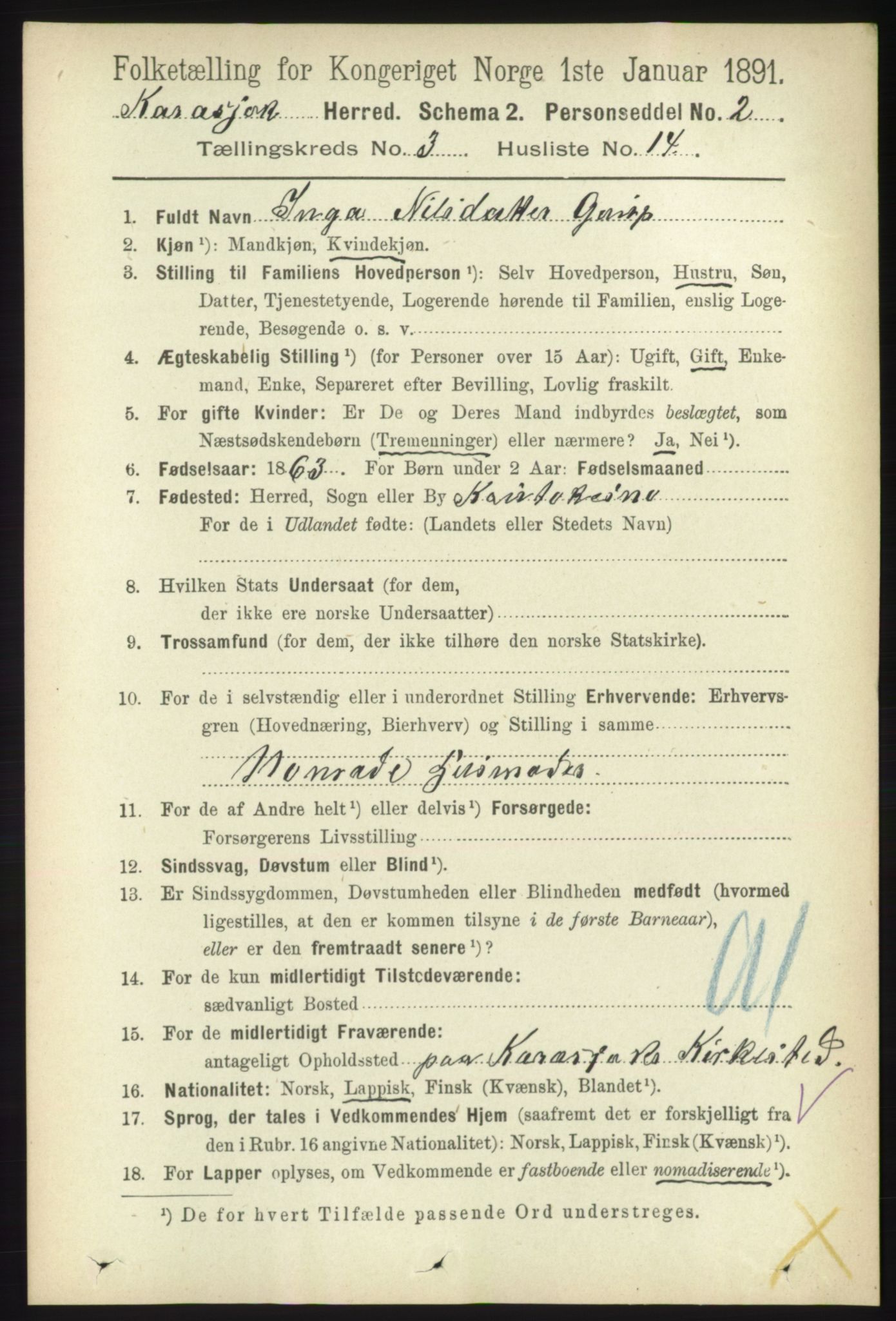 RA, 1891 census for 2021 Karasjok, 1891, p. 631