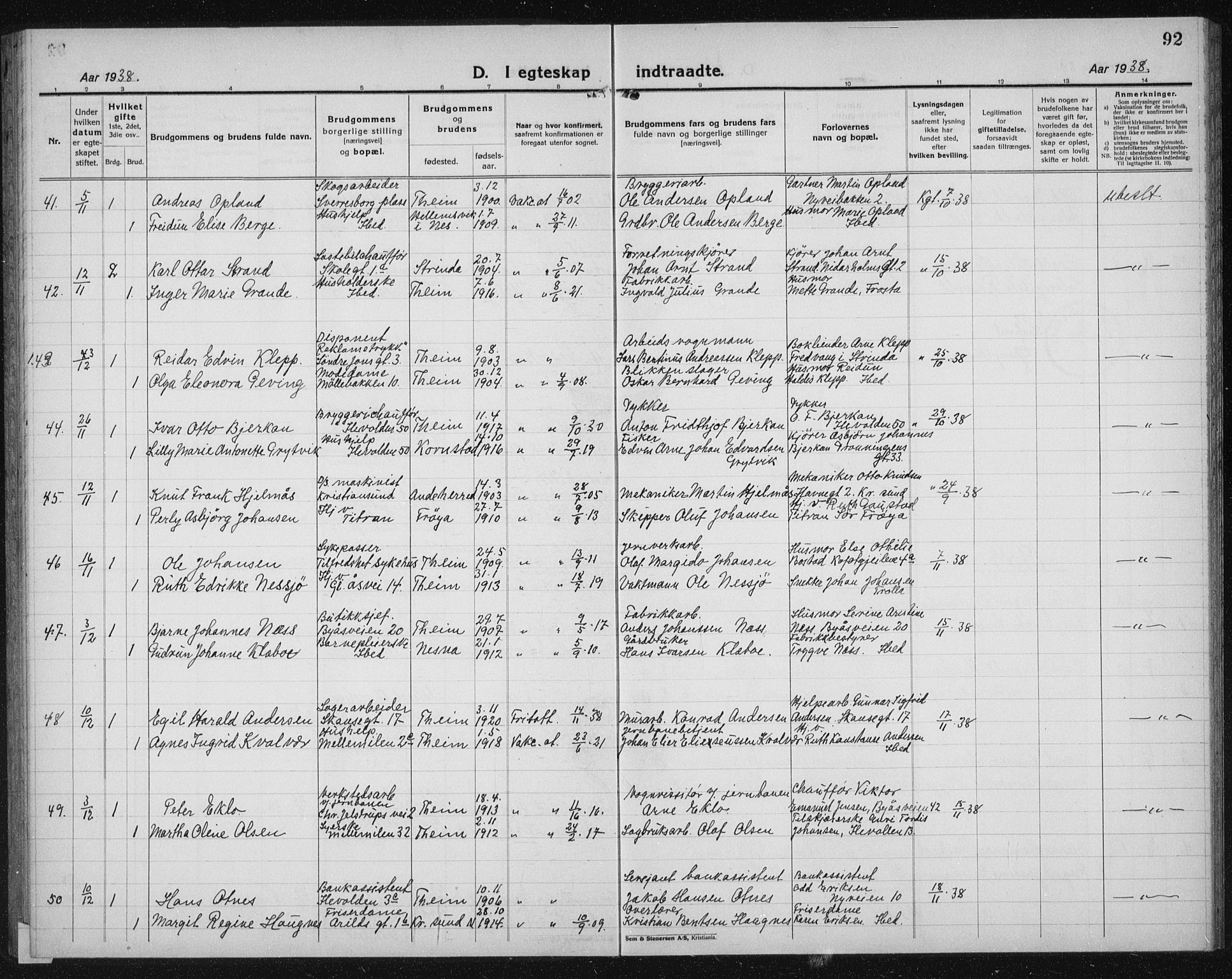 Ministerialprotokoller, klokkerbøker og fødselsregistre - Sør-Trøndelag, SAT/A-1456/603/L0176: Parish register (copy) no. 603C04, 1923-1941, p. 92