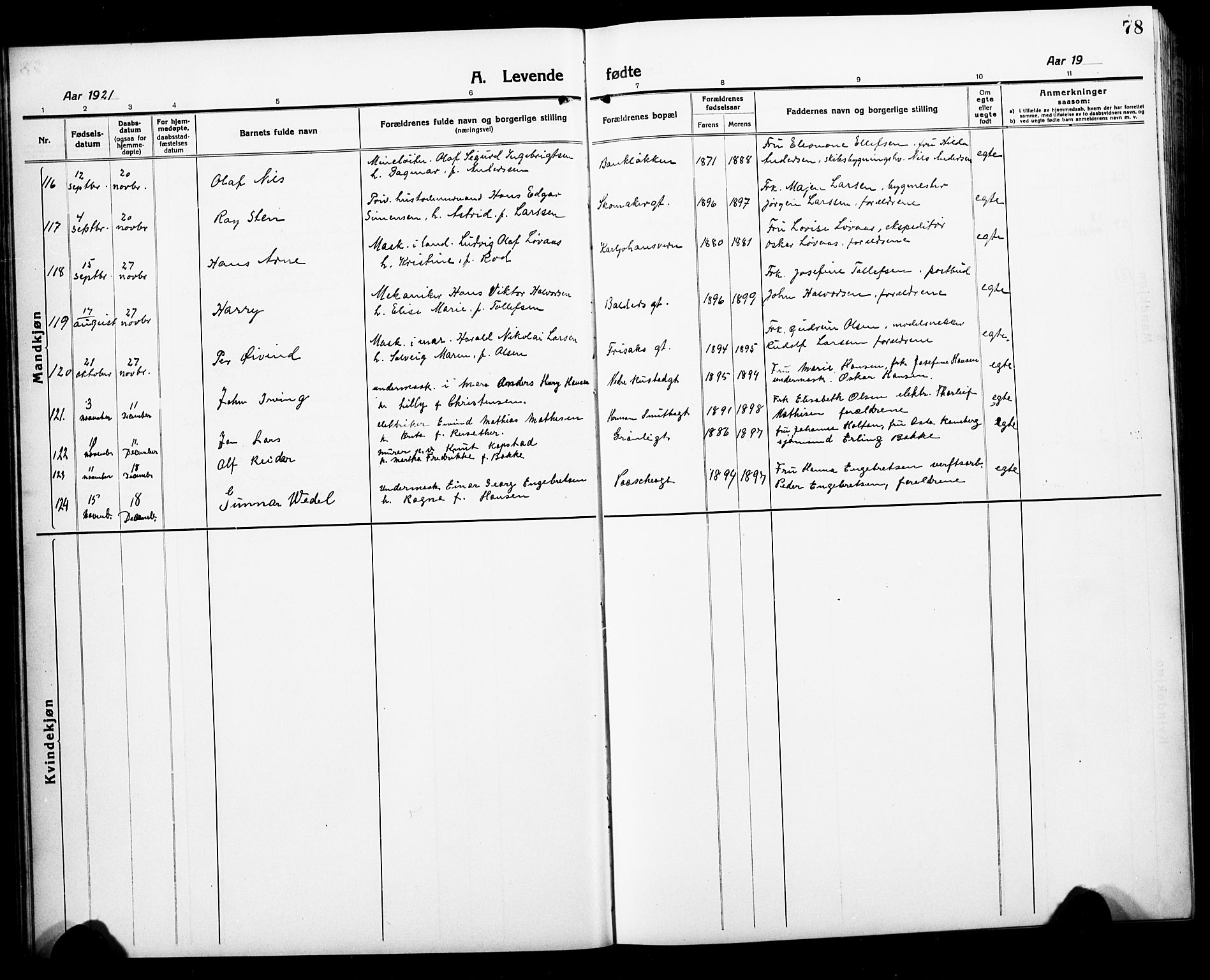 Horten kirkebøker, AV/SAKO-A-348/G/Ga/L0008: Parish register (copy) no. 8, 1916-1926, p. 78