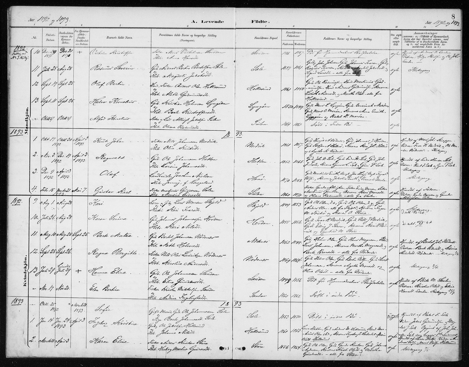 Manger sokneprestembete, SAB/A-76801/H/Haa: Parish register (official) no. E  2, 1891-1902, p. 8