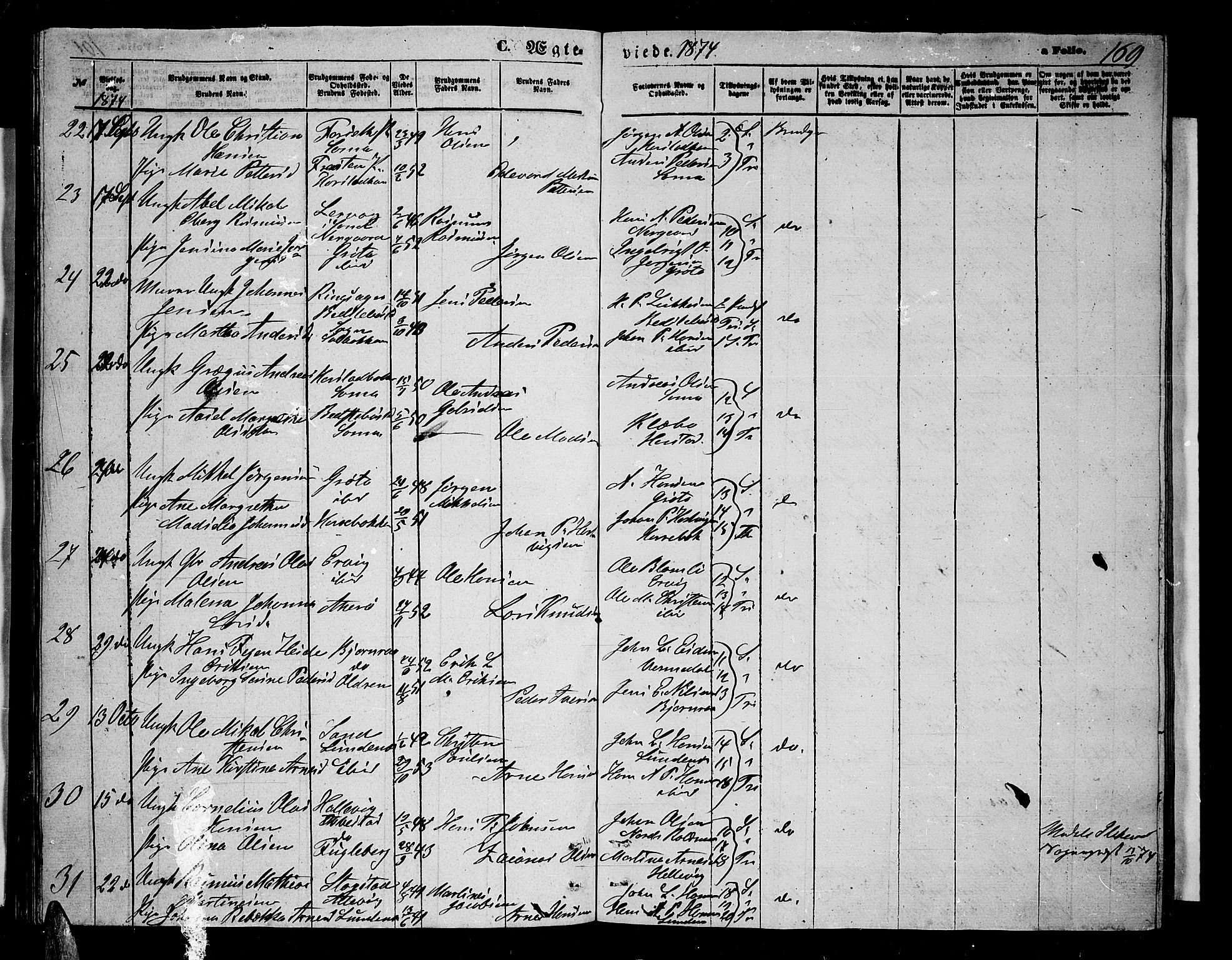 Trondenes sokneprestkontor, SATØ/S-1319/H/Hb/L0009klokker: Parish register (copy) no. 9, 1870-1876, p. 169