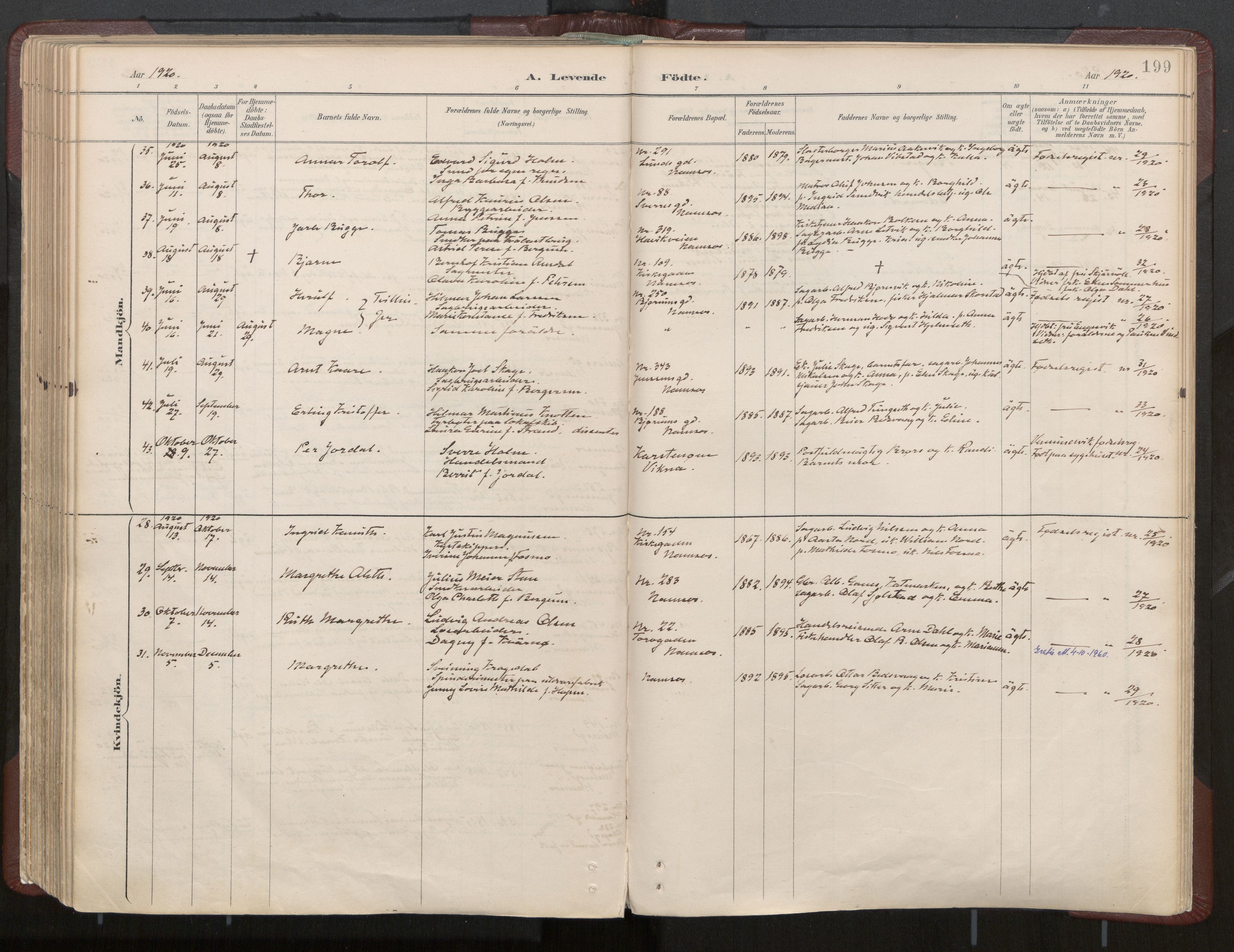 Ministerialprotokoller, klokkerbøker og fødselsregistre - Nord-Trøndelag, AV/SAT-A-1458/768/L0574: Parish register (official) no. 768A08, 1887-1927, p. 199