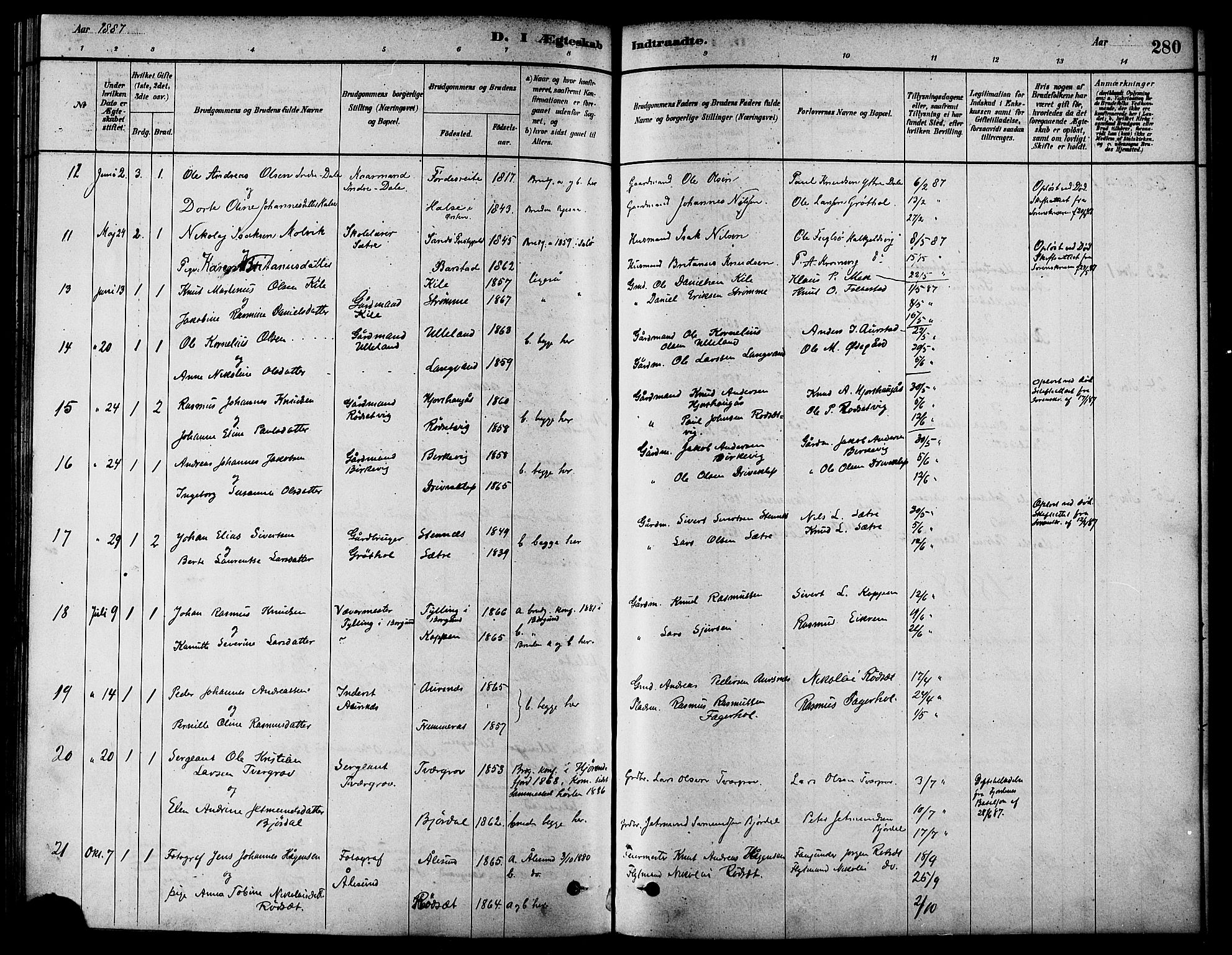 Ministerialprotokoller, klokkerbøker og fødselsregistre - Møre og Romsdal, AV/SAT-A-1454/511/L0141: Parish register (official) no. 511A08, 1878-1890, p. 280