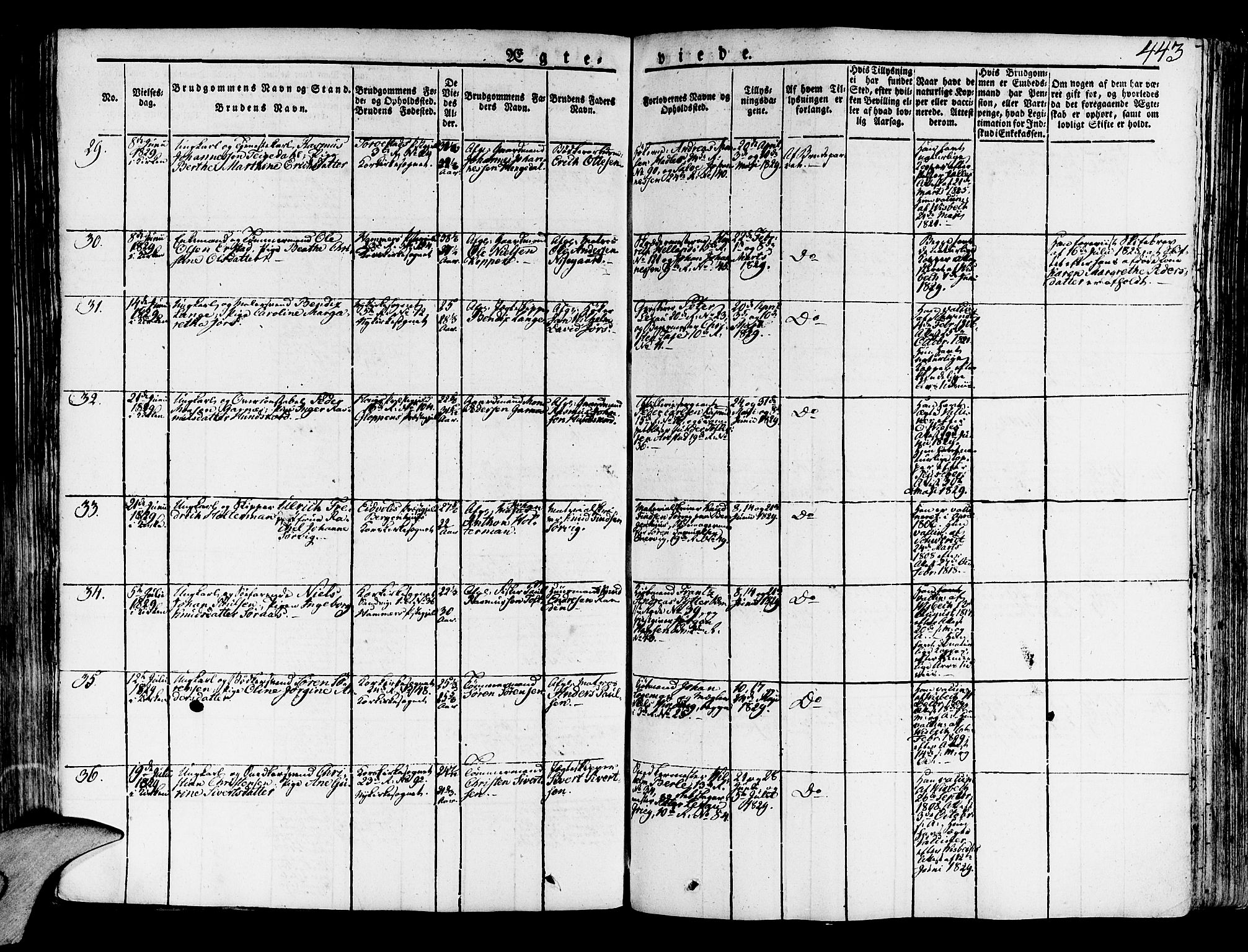 Korskirken sokneprestembete, AV/SAB-A-76101/H/Haa/L0014: Parish register (official) no. A 14, 1823-1835, p. 443