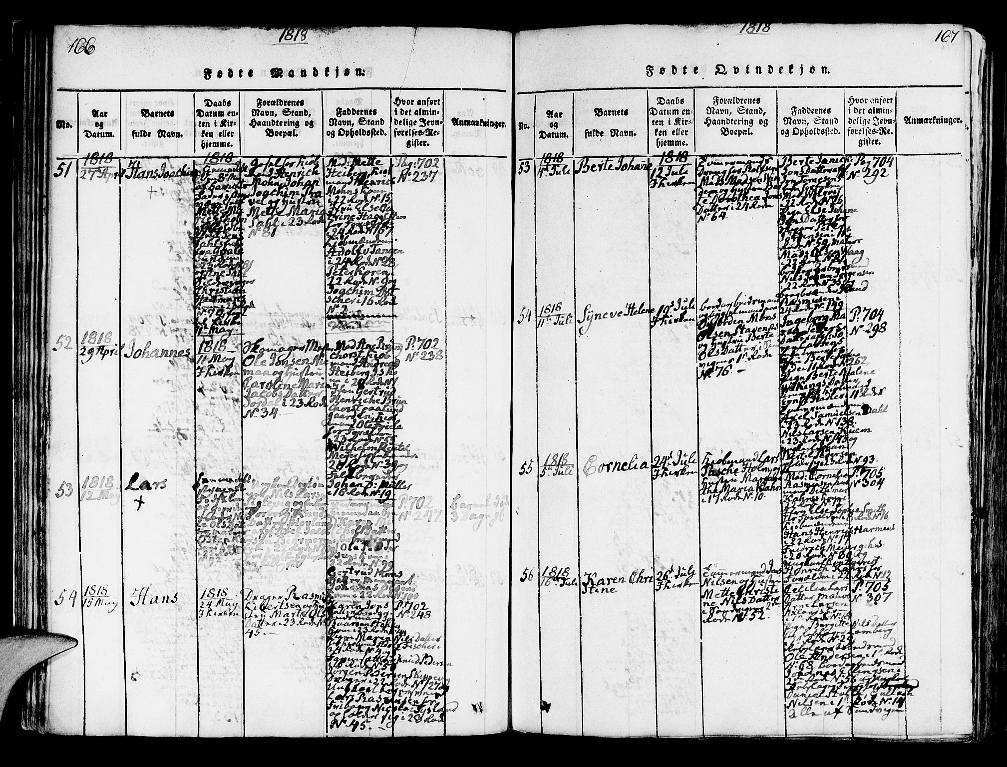 Korskirken sokneprestembete, AV/SAB-A-76101/H/Hab: Parish register (copy) no. A 1b, 1815-1821, p. 166-167