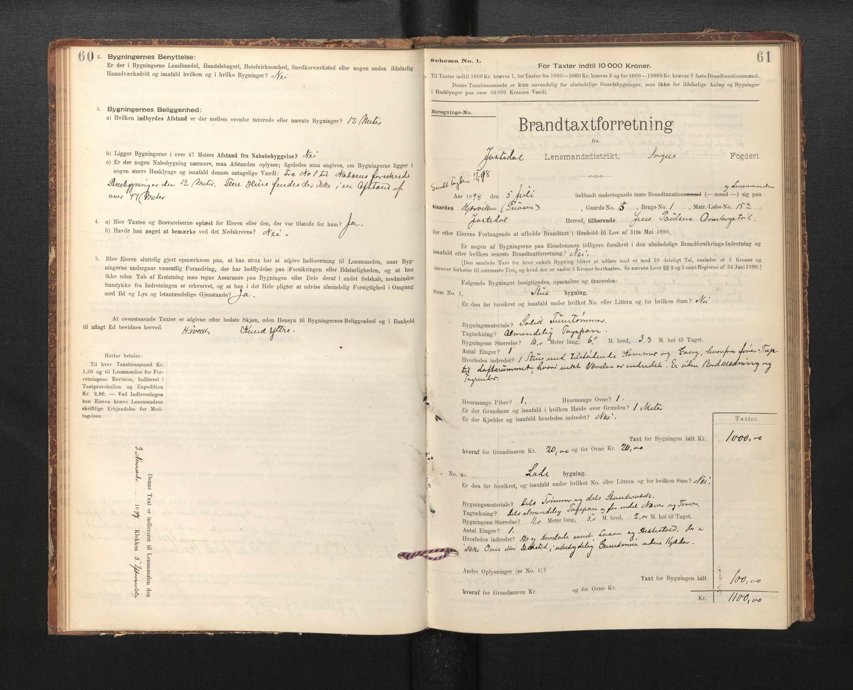 Lensmannen i Jostedal, SAB/A-28601/0012/L0003: Branntakstprotokoll, skjematakst, 1895-1906, p. 60-61