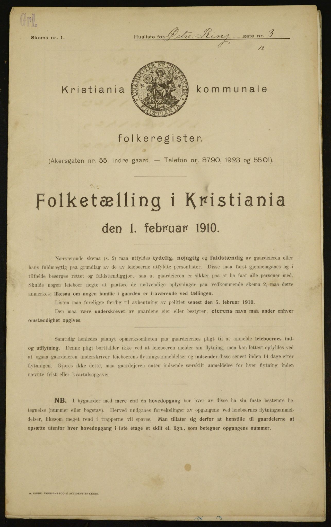 OBA, Municipal Census 1910 for Kristiania, 1910, p. 122713