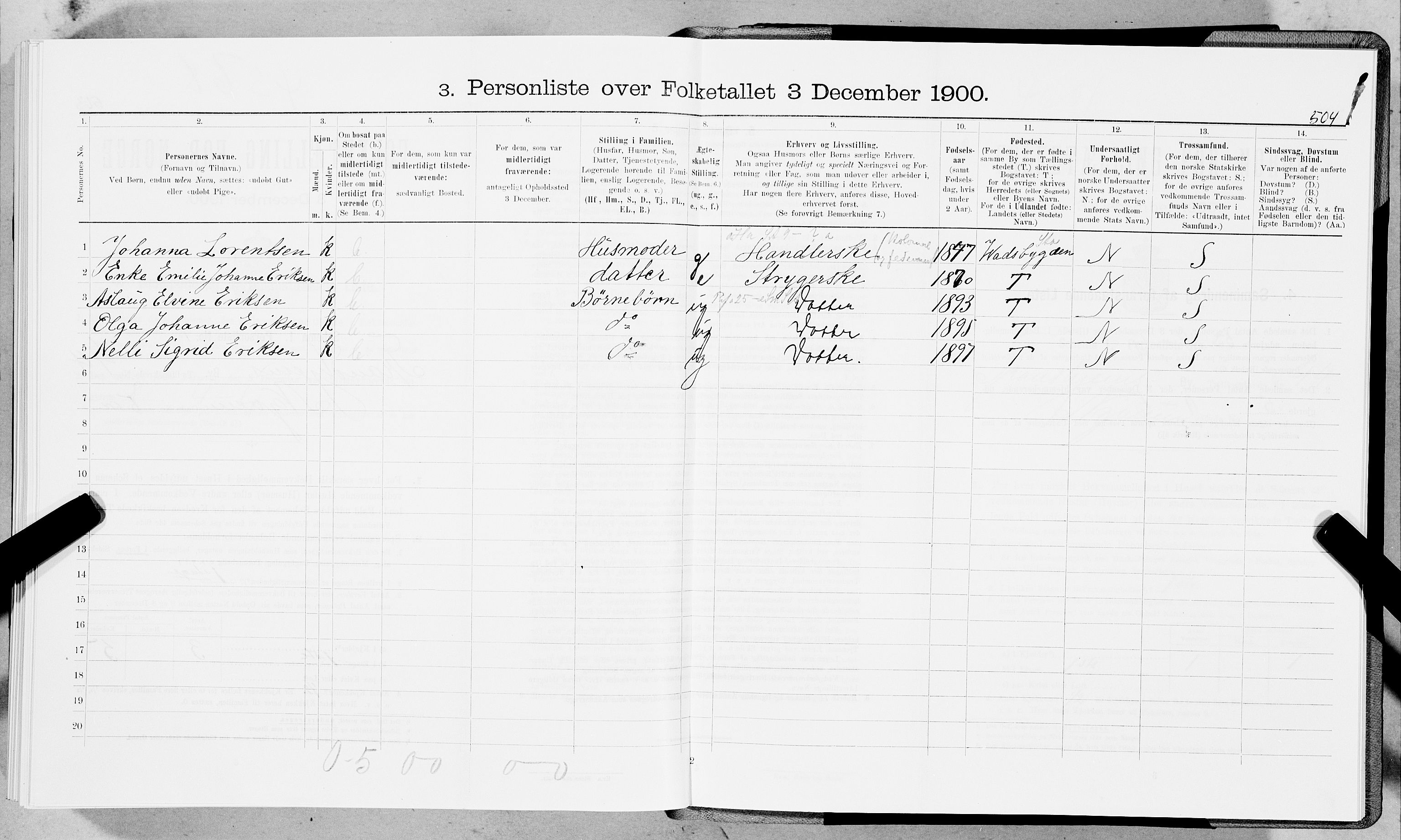 SAT, 1900 census for Trondheim, 1900, p. 7254