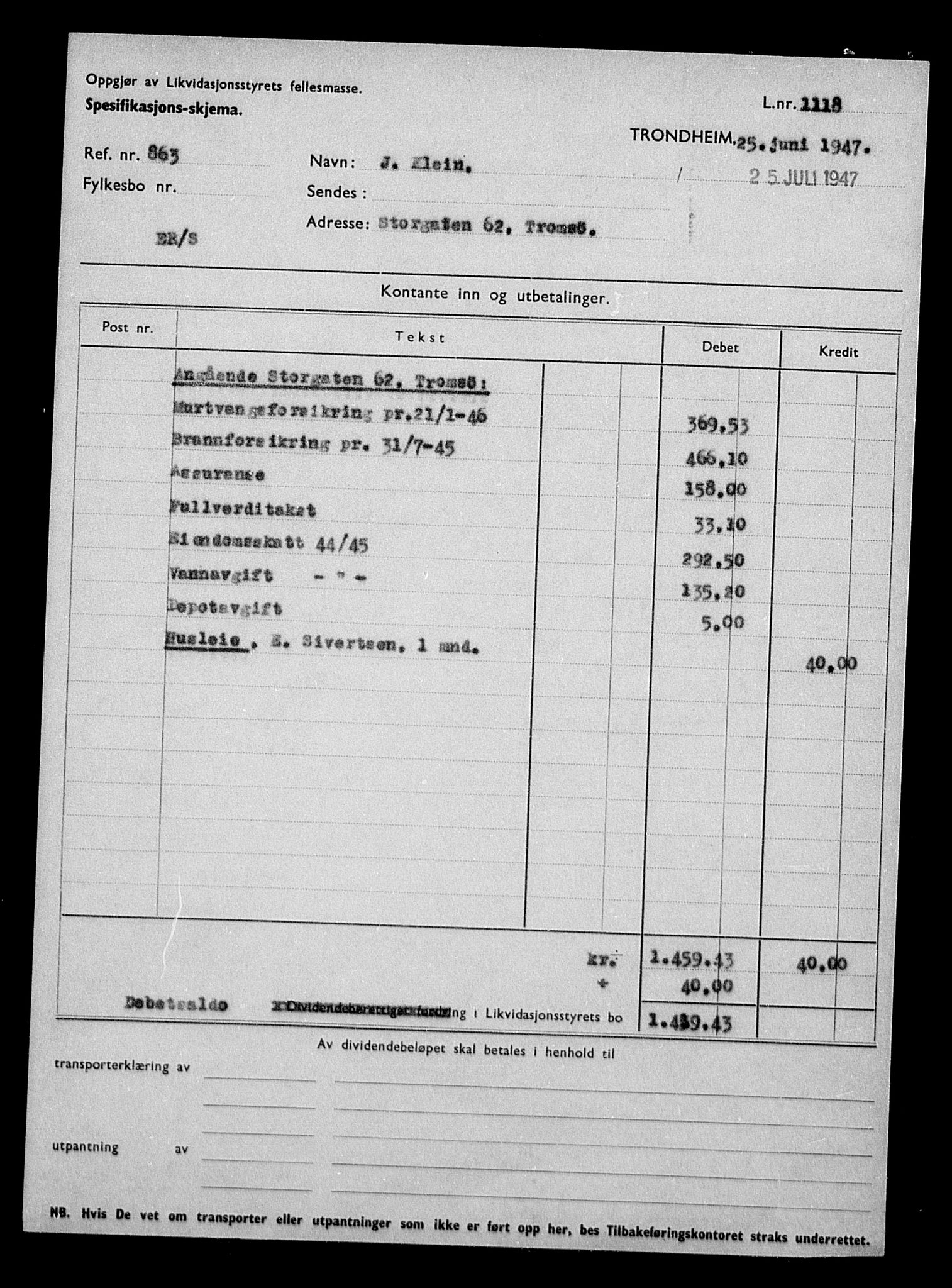 Justisdepartementet, Tilbakeføringskontoret for inndratte formuer, AV/RA-S-1564/H/Hc/Hcb/L0914: --, 1945-1947, p. 41