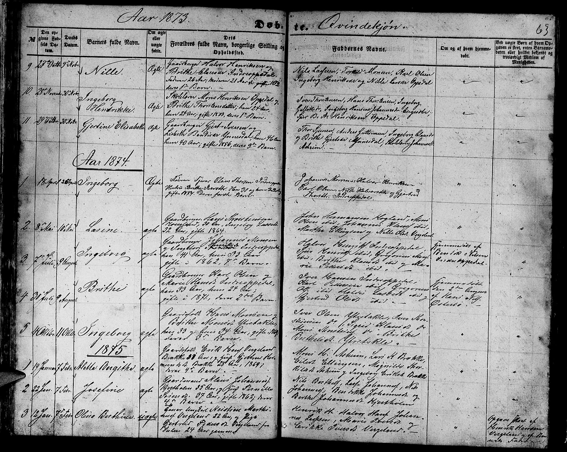 Gulen sokneprestembete, AV/SAB-A-80201/H/Hab/Habc/L0001: Parish register (copy) no. C 1, 1853-1880, p. 63