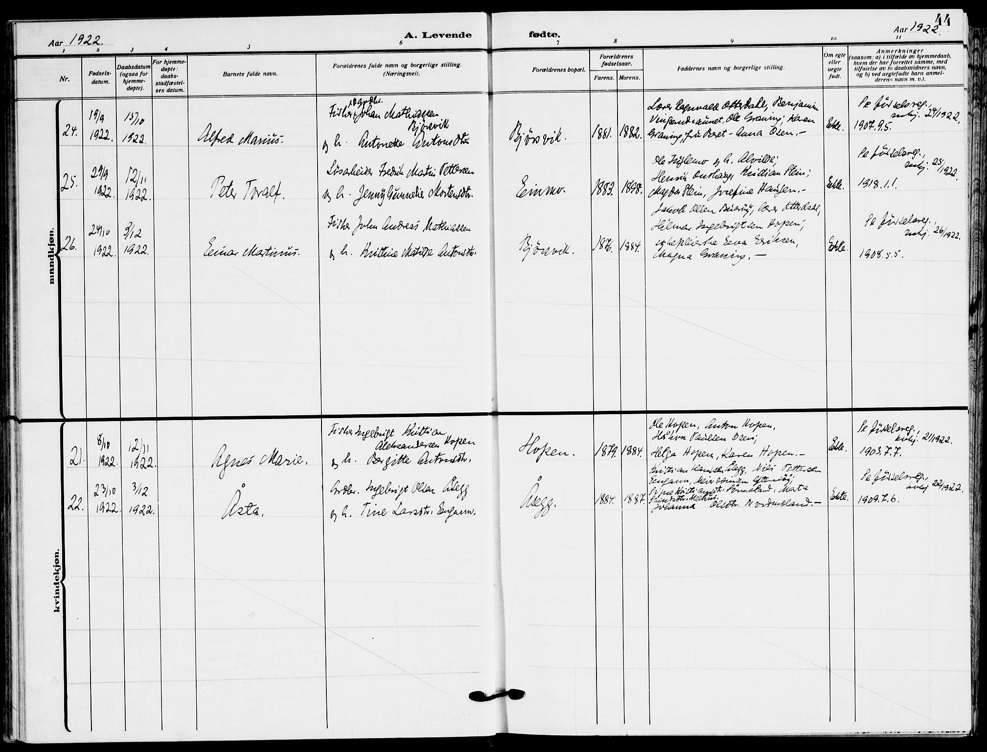 Ministerialprotokoller, klokkerbøker og fødselsregistre - Sør-Trøndelag, SAT/A-1456/658/L0724: Parish register (official) no. 658A03, 1912-1924, p. 44