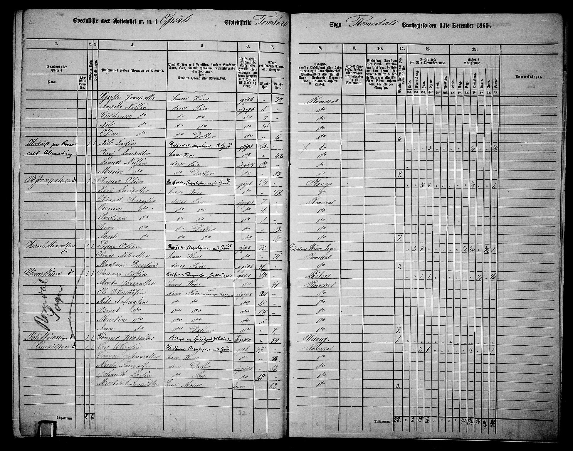 RA, 1865 census for Romedal, 1865, p. 202