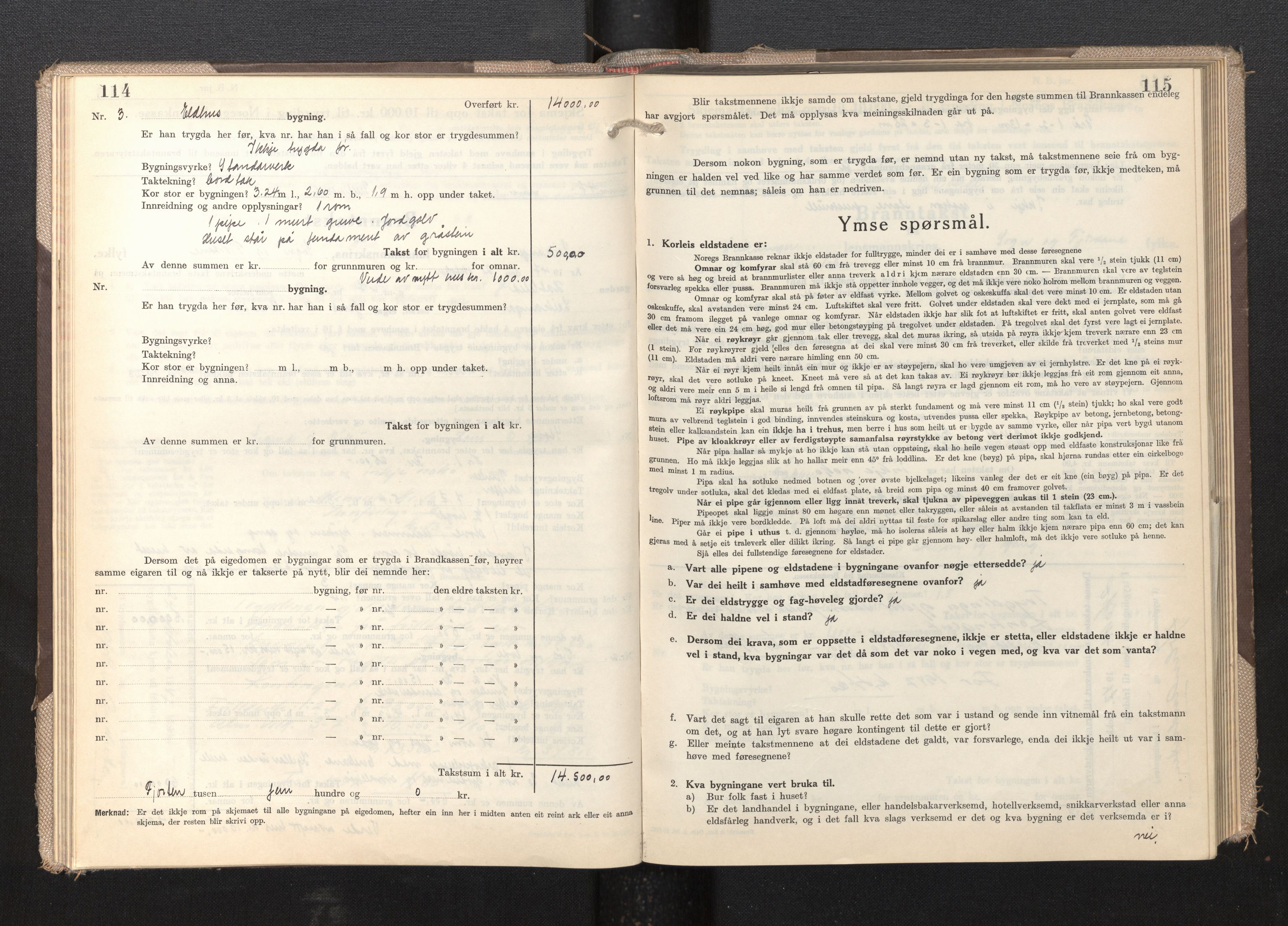 Lensmannen i Leikanger, AV/SAB-A-29201/0012/L0009: Branntakstprotokoll, skjematakst, 1946-1952, p. 114-115