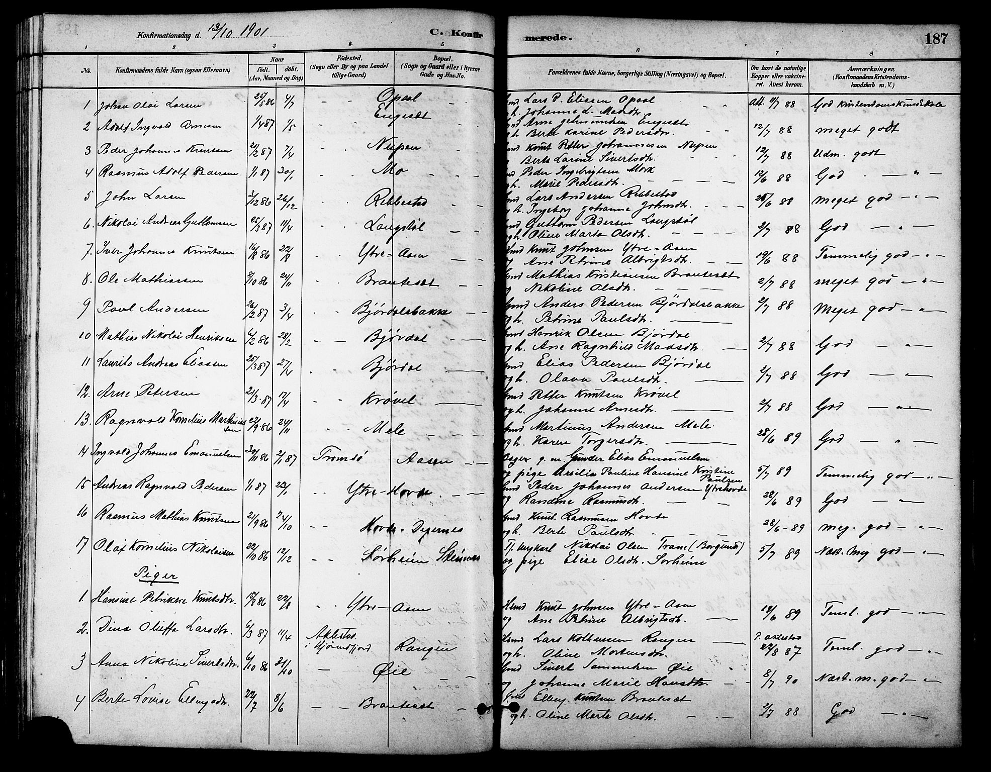 Ministerialprotokoller, klokkerbøker og fødselsregistre - Møre og Romsdal, AV/SAT-A-1454/513/L0189: Parish register (copy) no. 513C03, 1883-1904, p. 187