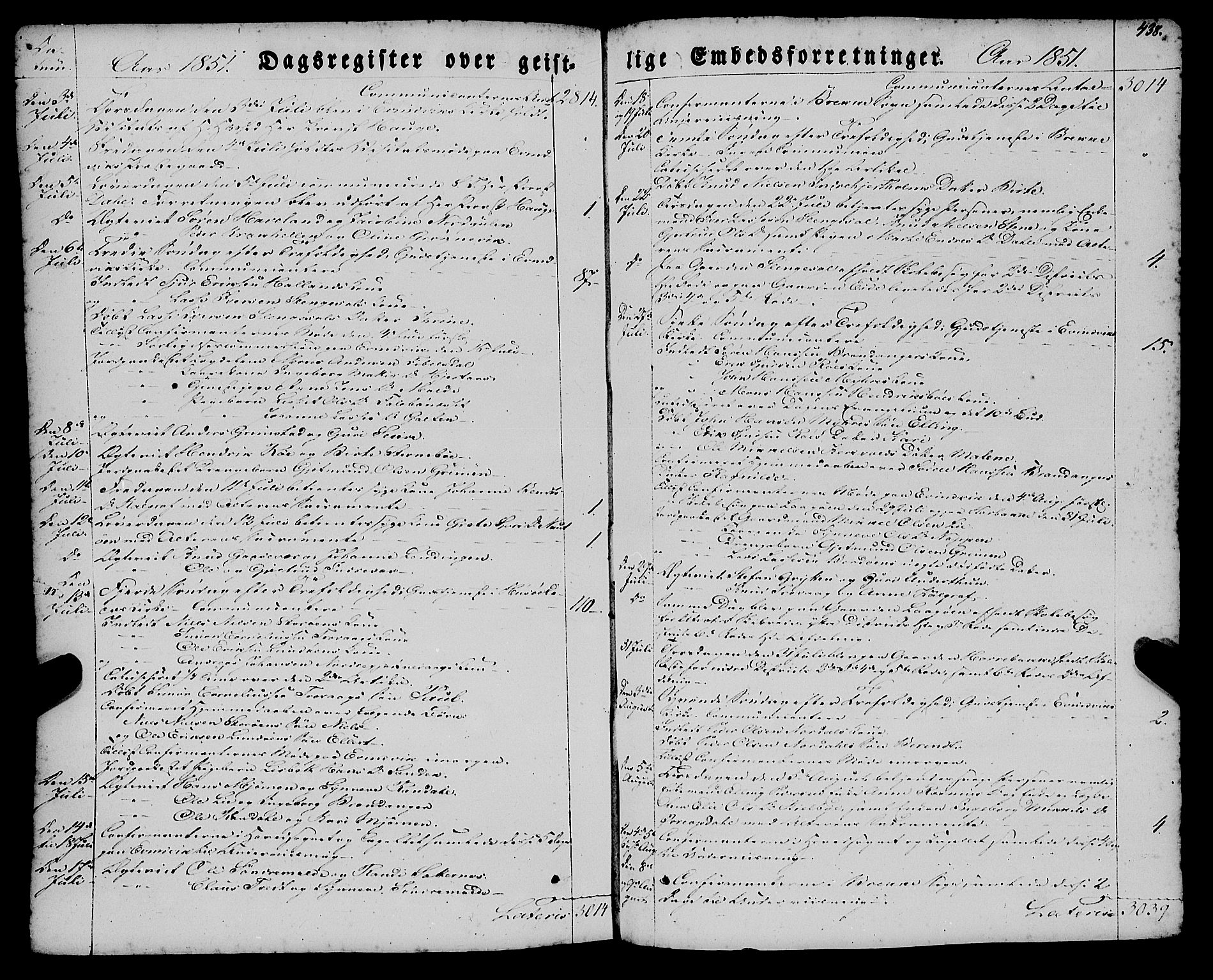 Gulen sokneprestembete, AV/SAB-A-80201/H/Haa/Haaa/L0021: Parish register (official) no. A 21, 1848-1858, p. 438