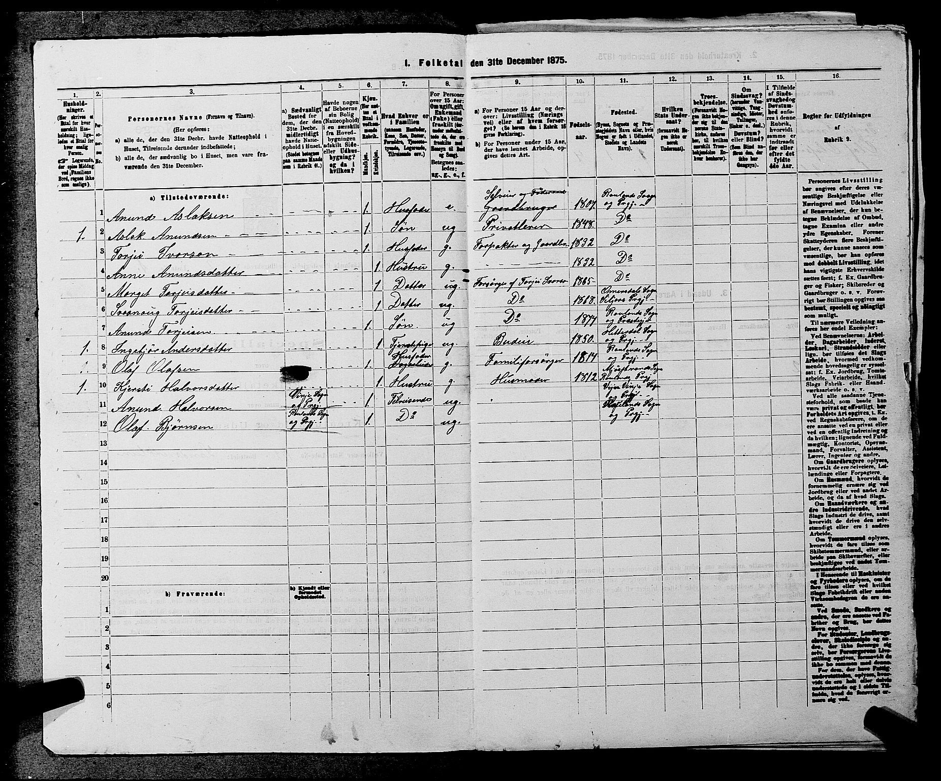 SAKO, 1875 census for 0835P Rauland, 1875, p. 97