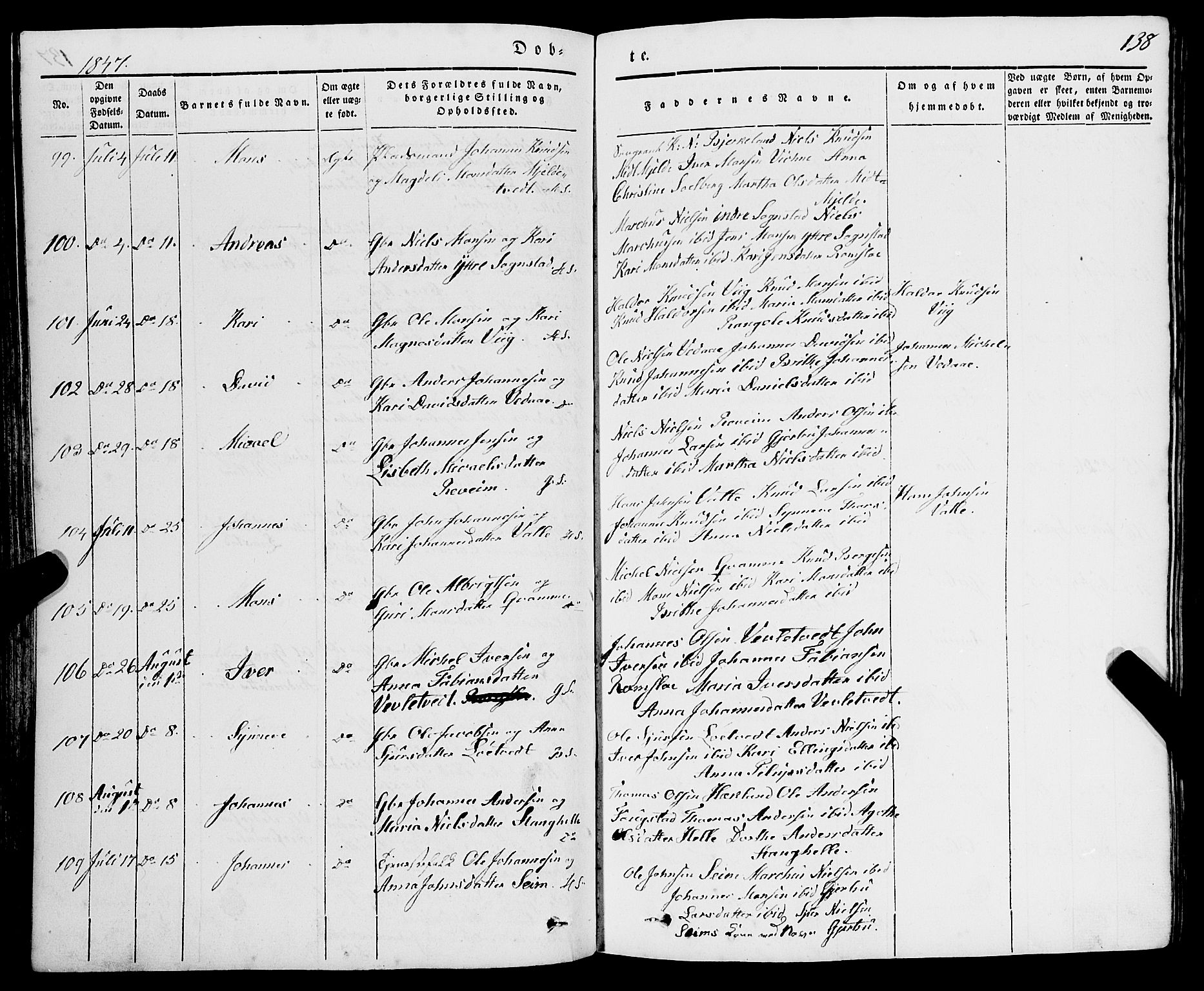 Haus sokneprestembete, AV/SAB-A-75601/H/Haa: Parish register (official) no. A 15, 1838-1847, p. 138