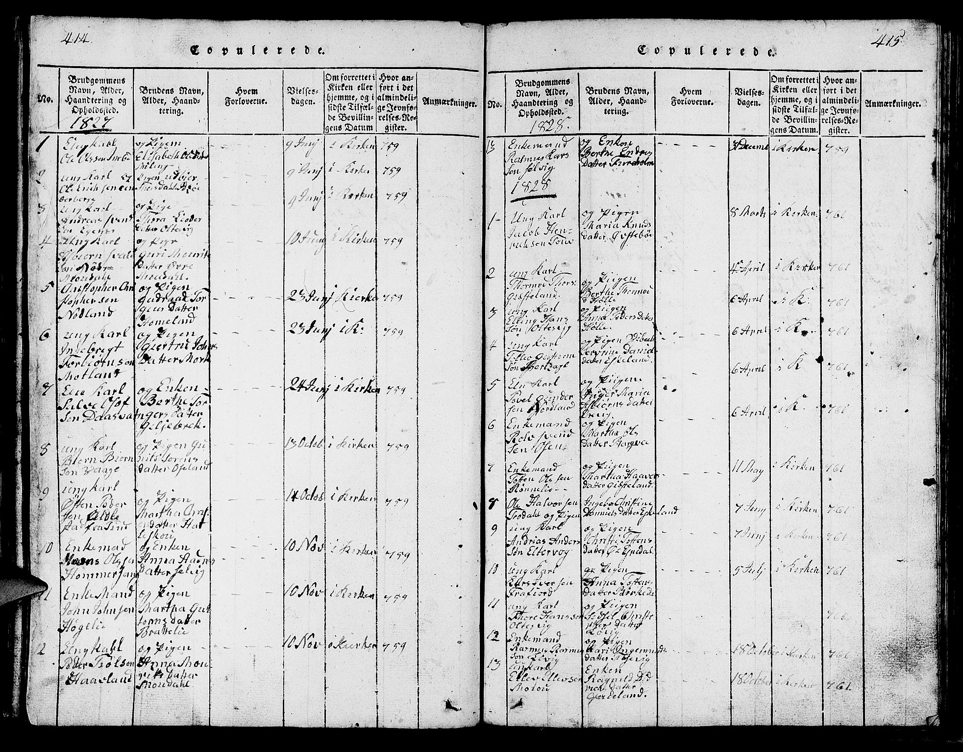 Strand sokneprestkontor, SAST/A-101828/H/Ha/Hab/L0002: Parish register (copy) no. B 2, 1816-1854, p. 414-415