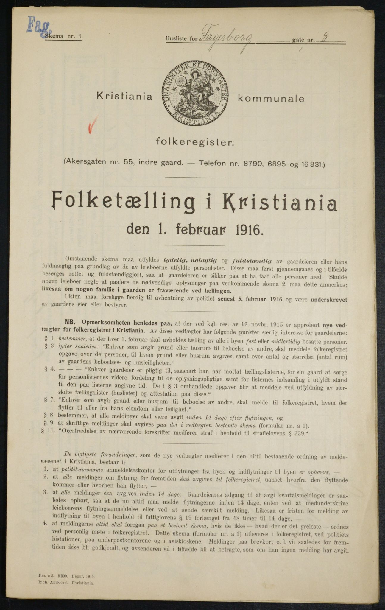 OBA, Municipal Census 1916 for Kristiania, 1916, p. 23304