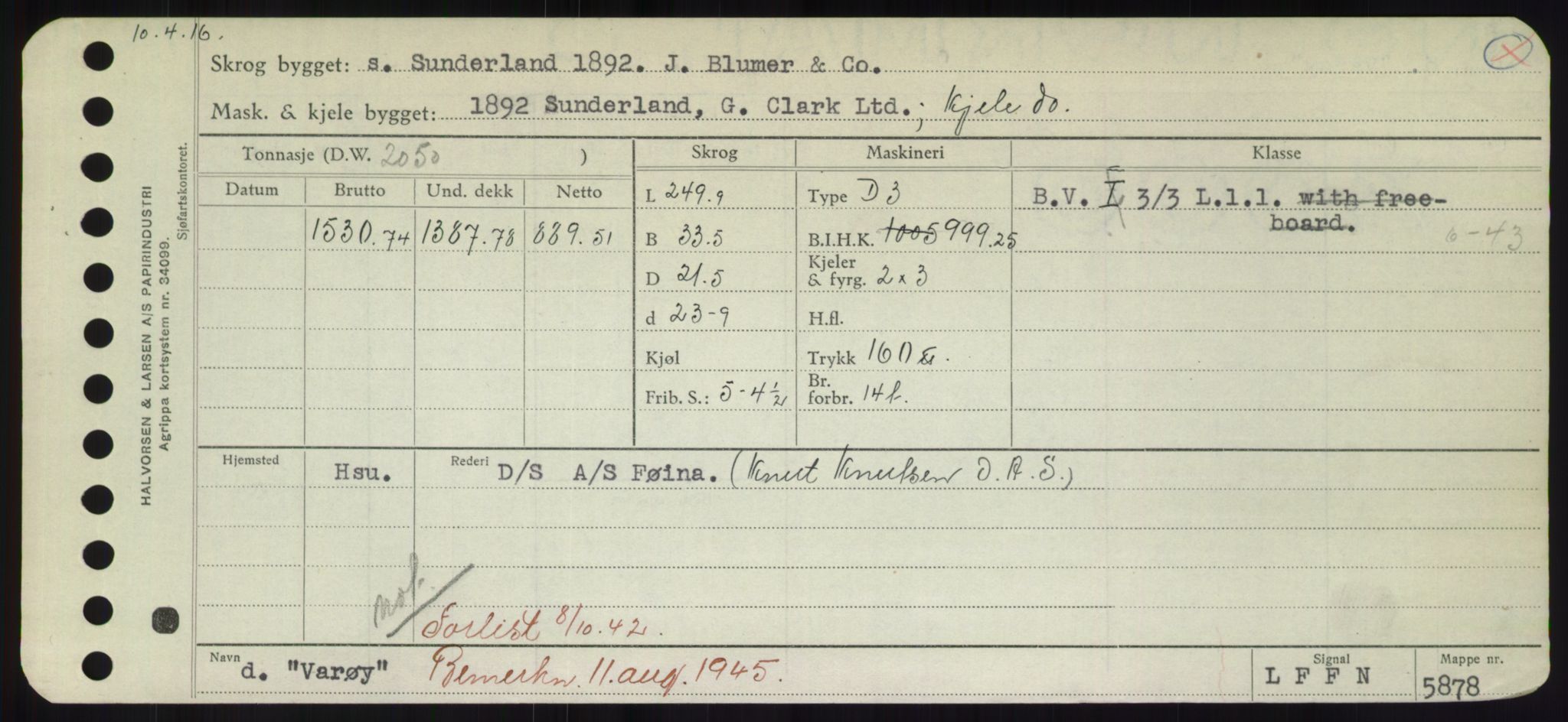 Sjøfartsdirektoratet med forløpere, Skipsmålingen, RA/S-1627/H/Hd/L0040: Fartøy, U-Ve, p. 407