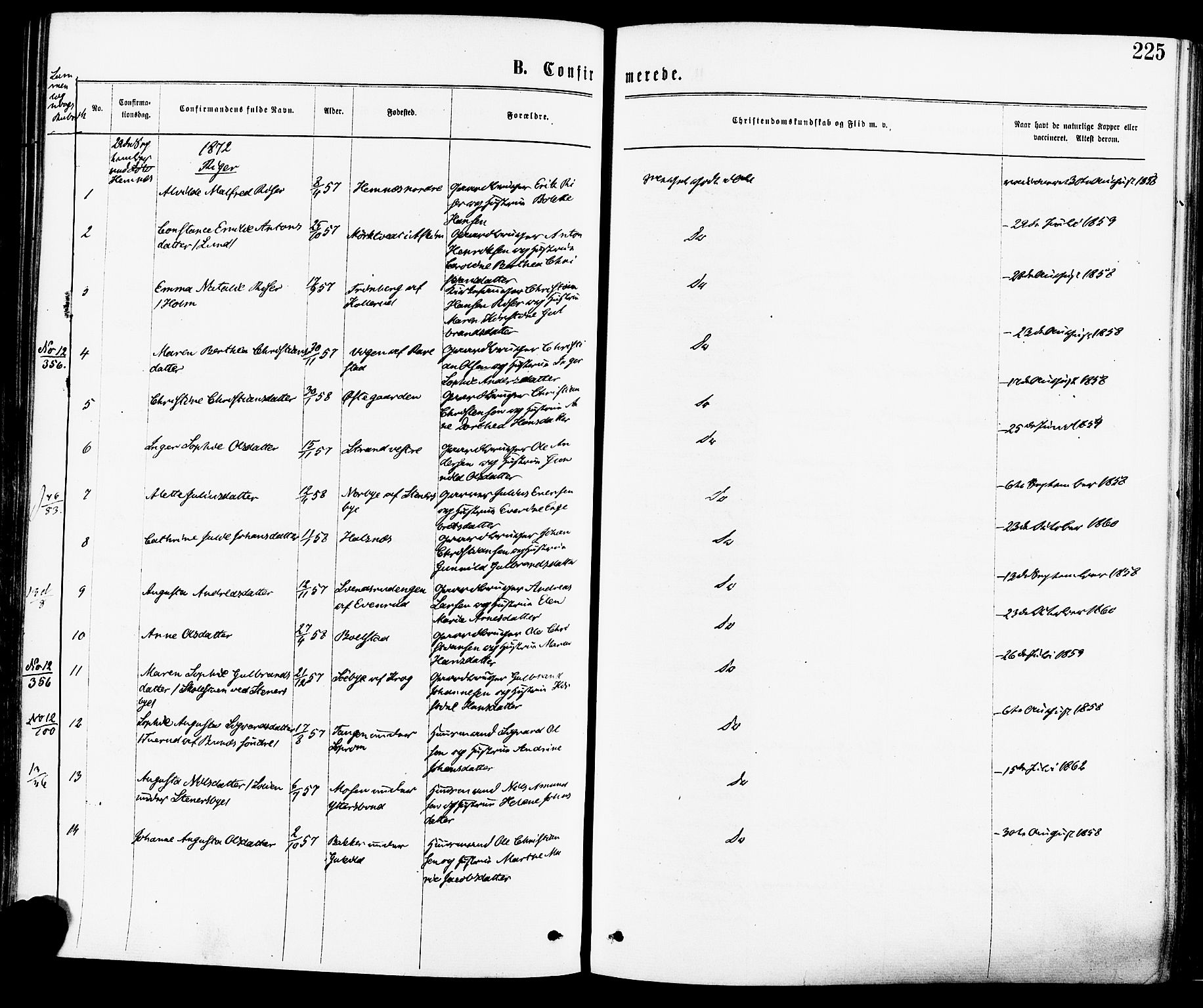 Høland prestekontor Kirkebøker, AV/SAO-A-10346a/F/Fa/L0012.a: Parish register (official) no. I 12A, 1869-1879, p. 225