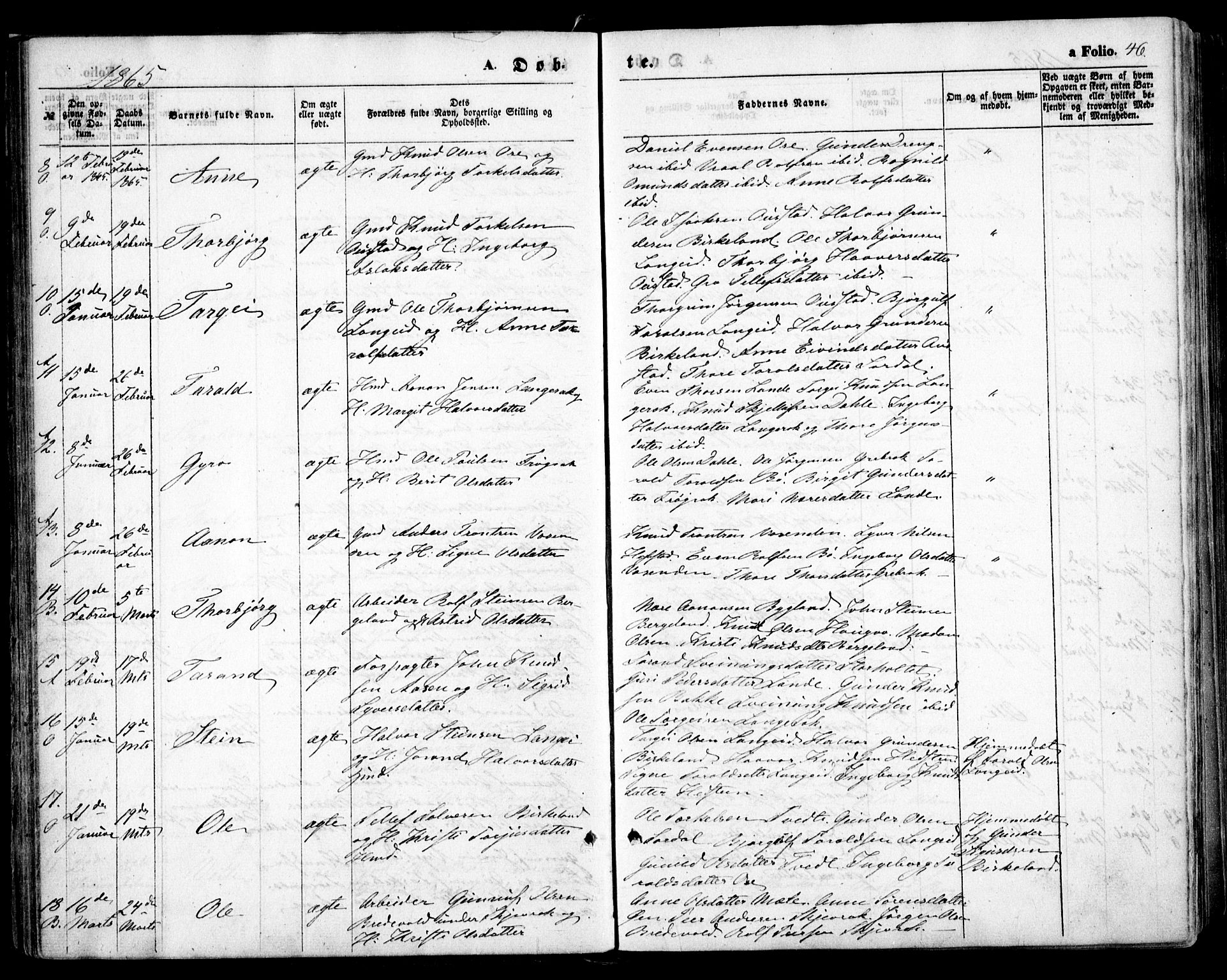 Bygland sokneprestkontor, AV/SAK-1111-0006/F/Fa/Fab/L0005: Parish register (official) no. A 5, 1859-1873, p. 46