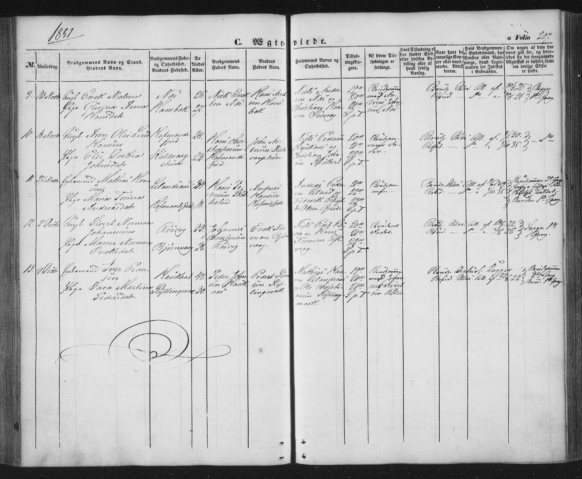 Ministerialprotokoller, klokkerbøker og fødselsregistre - Nordland, AV/SAT-A-1459/859/L0844: Parish register (official) no. 859A04, 1849-1862, p. 207