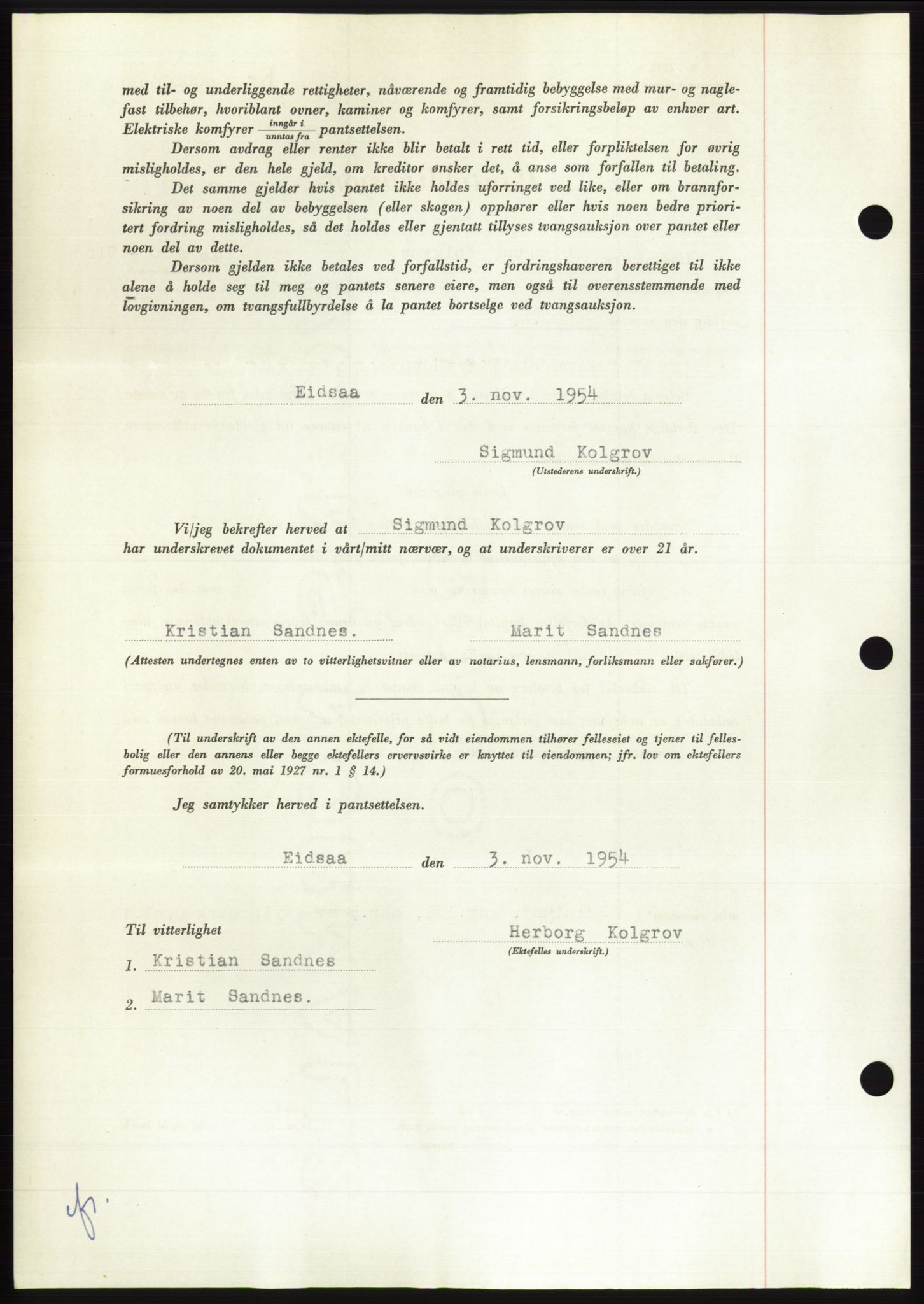 Søre Sunnmøre sorenskriveri, AV/SAT-A-4122/1/2/2C/L0126: Mortgage book no. 14B, 1954-1955, Diary no: : 2928/1954