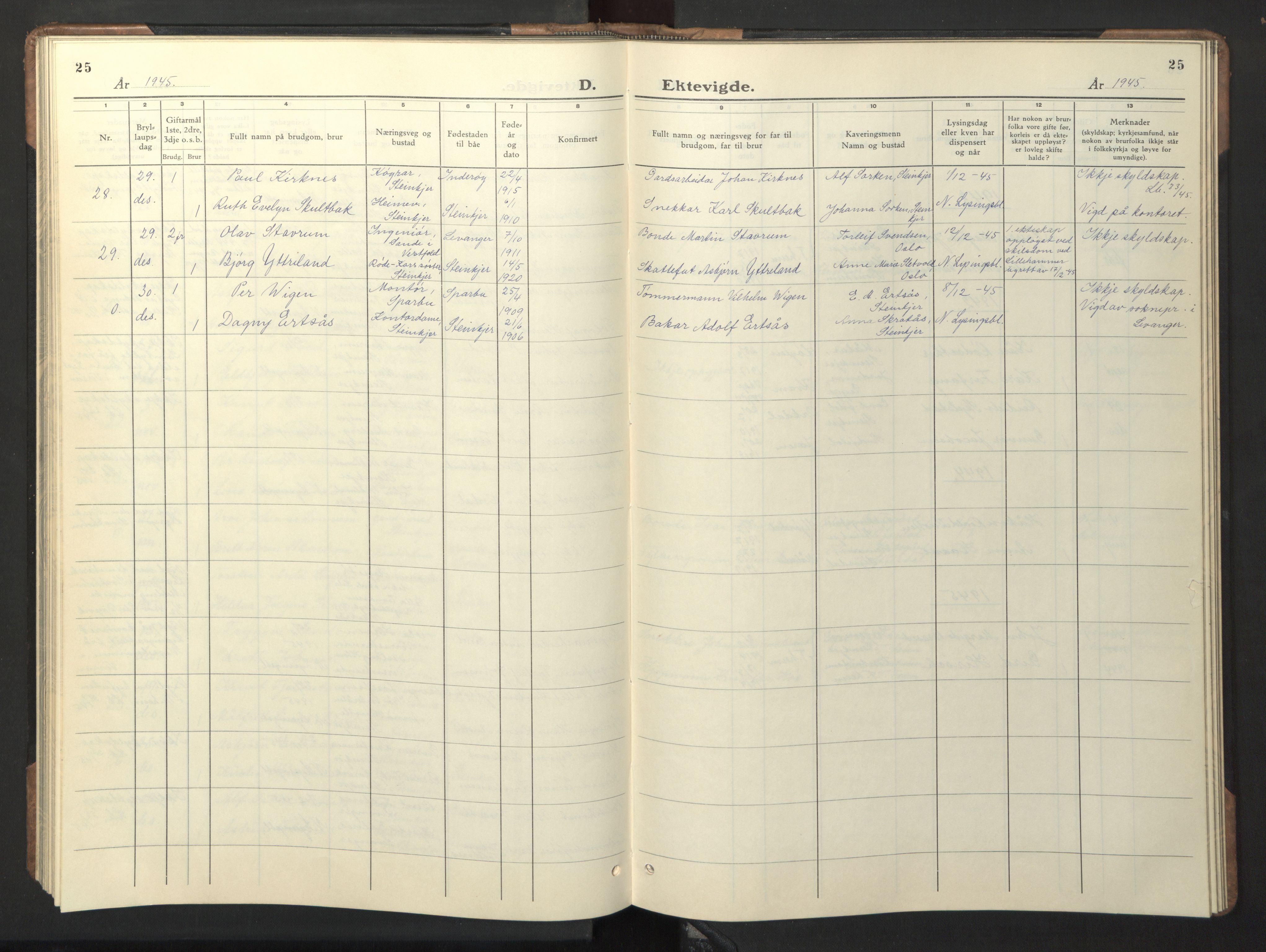 Ministerialprotokoller, klokkerbøker og fødselsregistre - Nord-Trøndelag, SAT/A-1458/739/L0377: Parish register (copy) no. 739C05, 1940-1947, p. 25