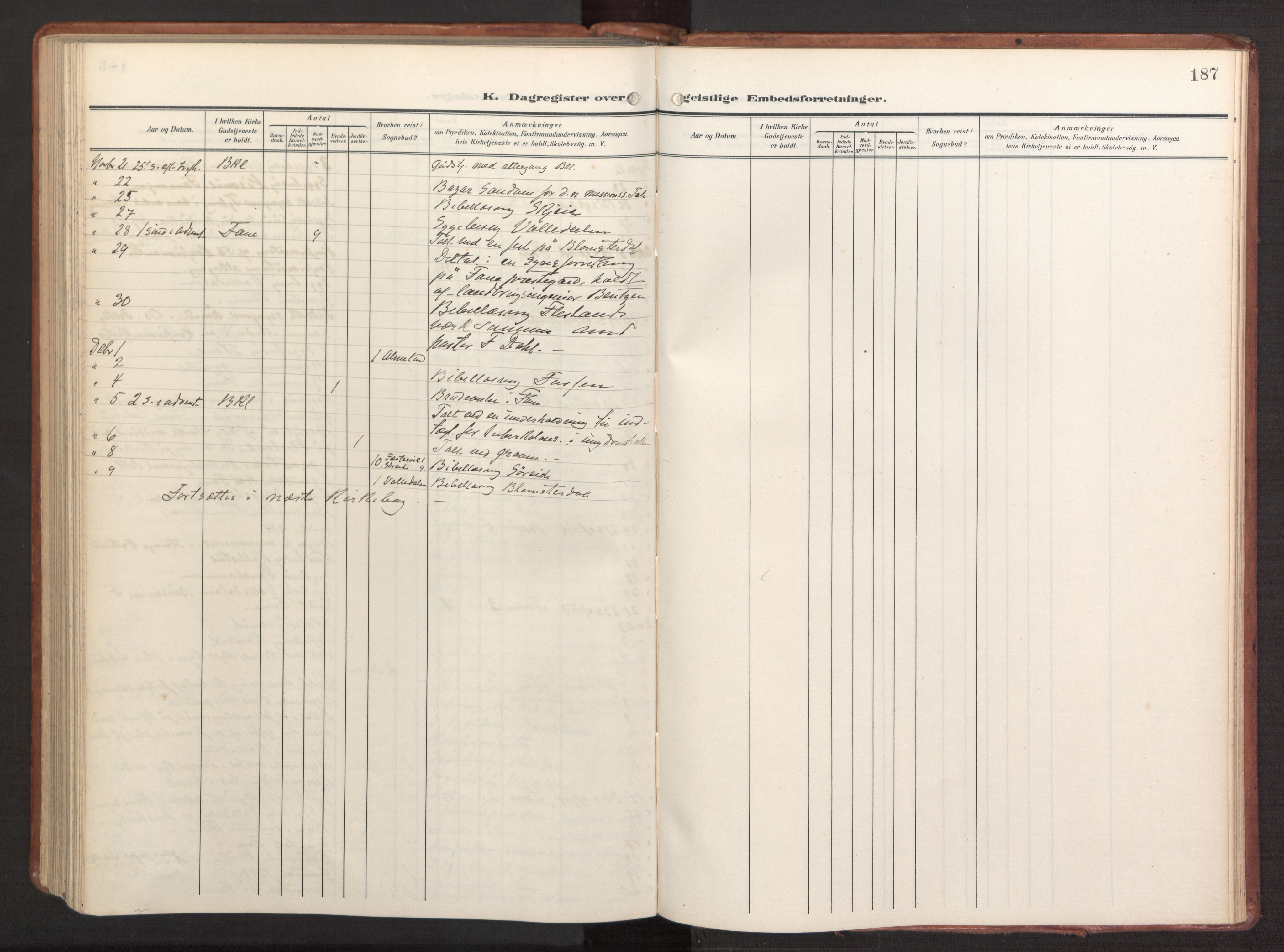 Fana Sokneprestembete, AV/SAB-A-75101/H/Haa/Haab/L0004: Parish register (official) no. B 4, 1908-1915, p. 187