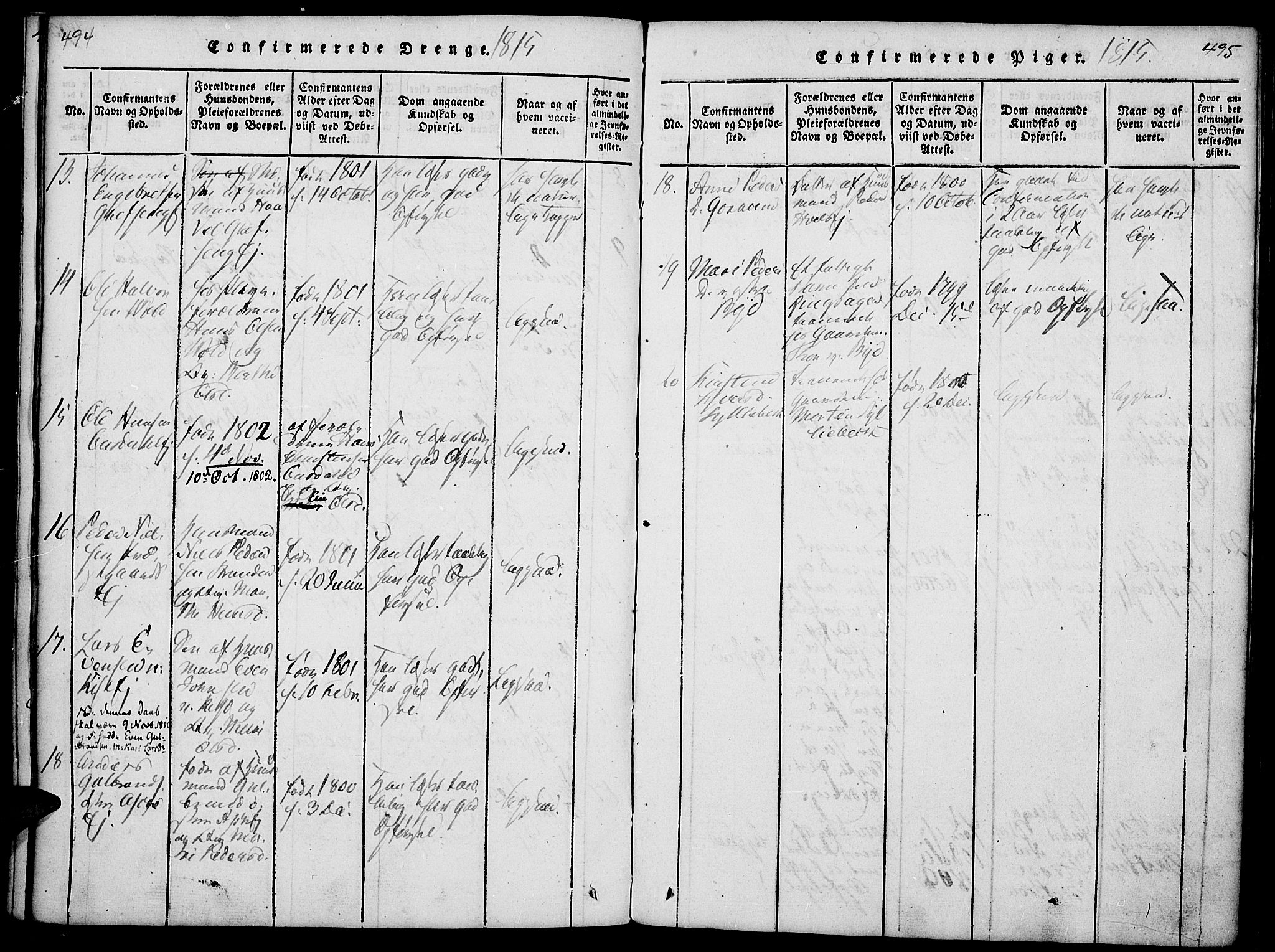 Nes prestekontor, Hedmark, AV/SAH-PREST-020/K/Ka/L0002: Parish register (official) no. 2, 1813-1827, p. 494-495