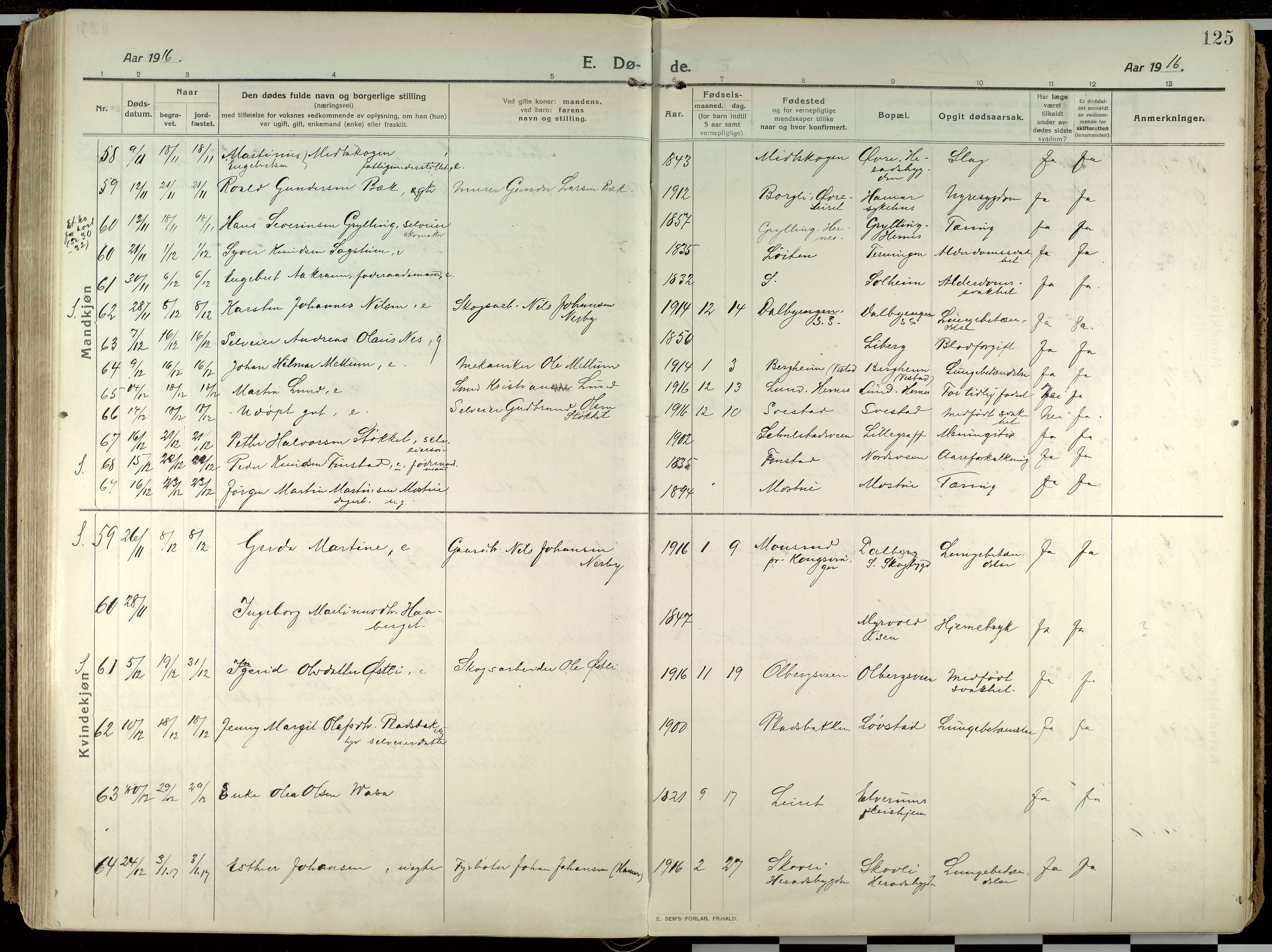 Elverum prestekontor, AV/SAH-PREST-044/H/Ha/Haa/L0021: Parish register (official) no. 21, 1913-1928, p. 125