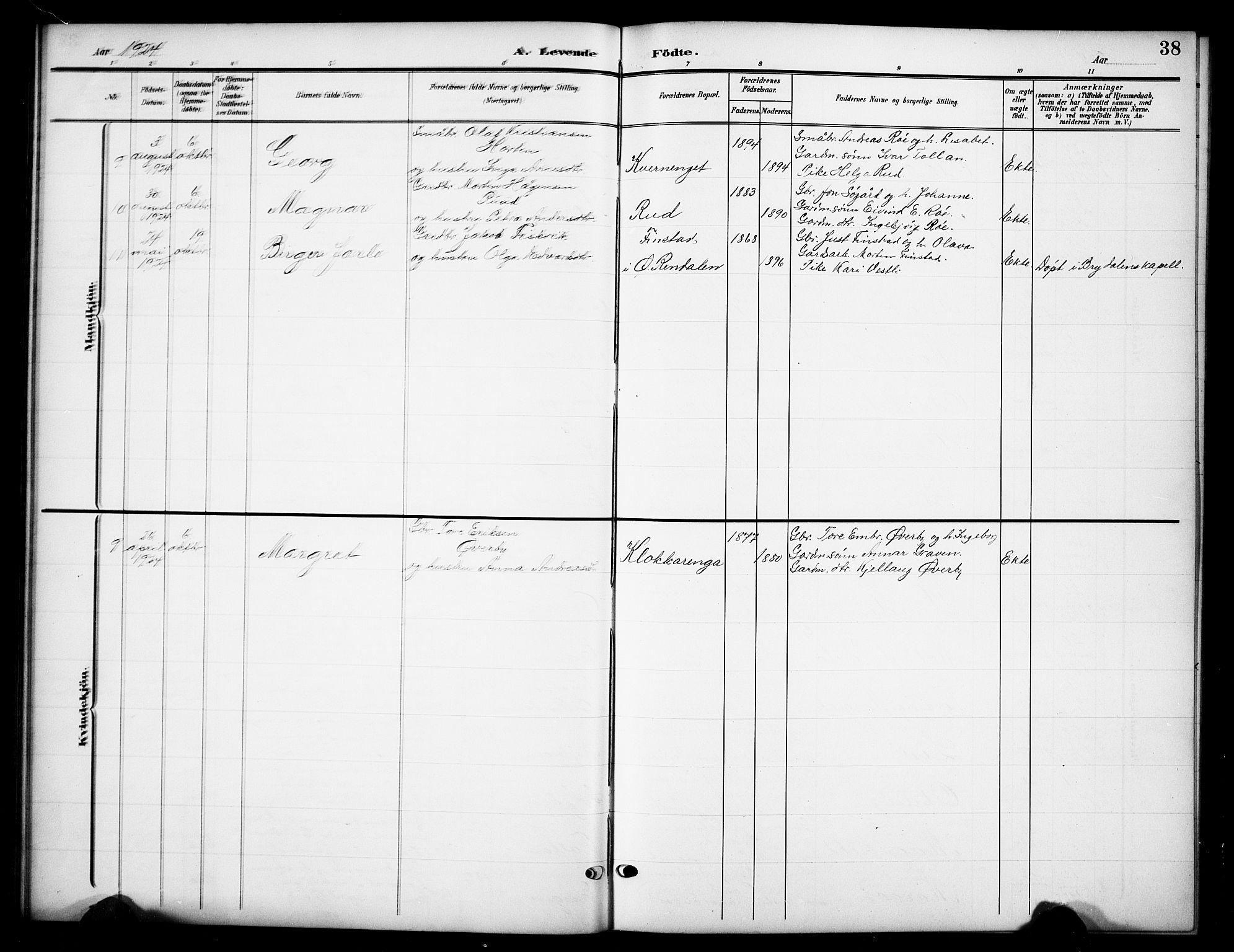 Tynset prestekontor, AV/SAH-PREST-058/H/Ha/Hab/L0010: Parish register (copy) no. 10, 1902-1929, p. 38