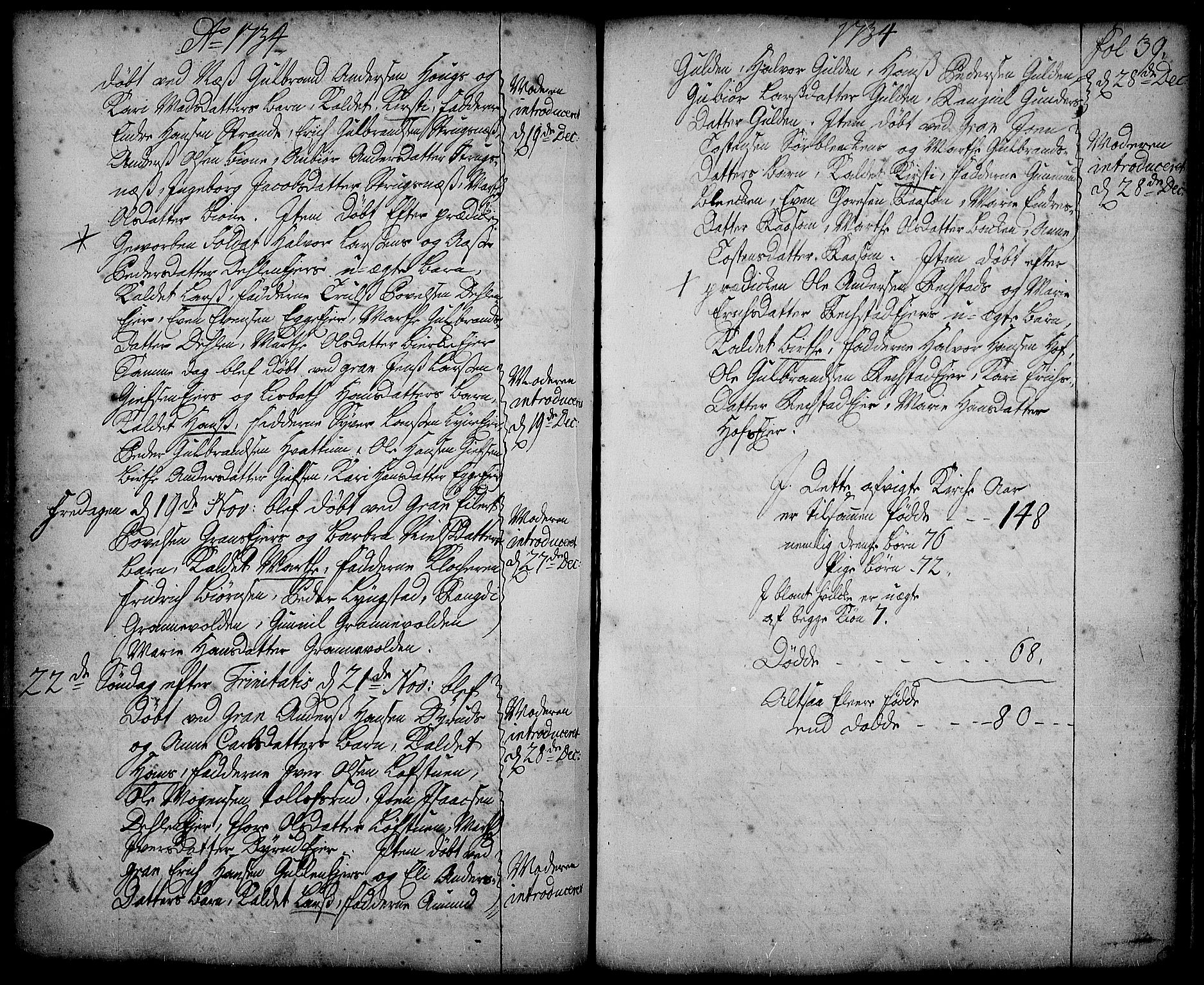 Gran prestekontor, SAH/PREST-112/H/Ha/Haa/L0002: Parish register (official) no. 2, 1732-1744, p. 39