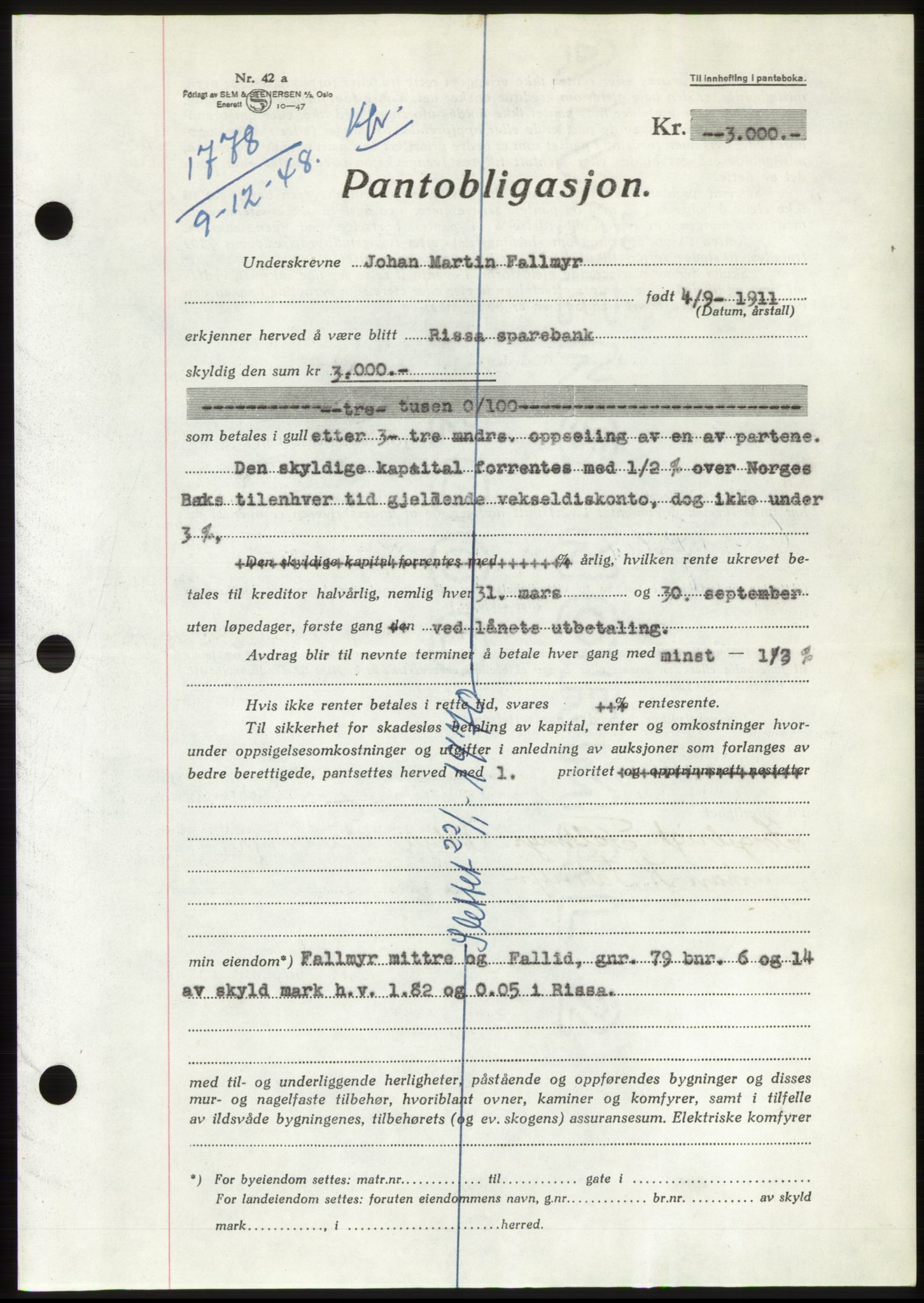 Fosen sorenskriveri, AV/SAT-A-1107/1/2/2C: Mortgage book no. B, 1948-1950, Diary no: : 1778/1948