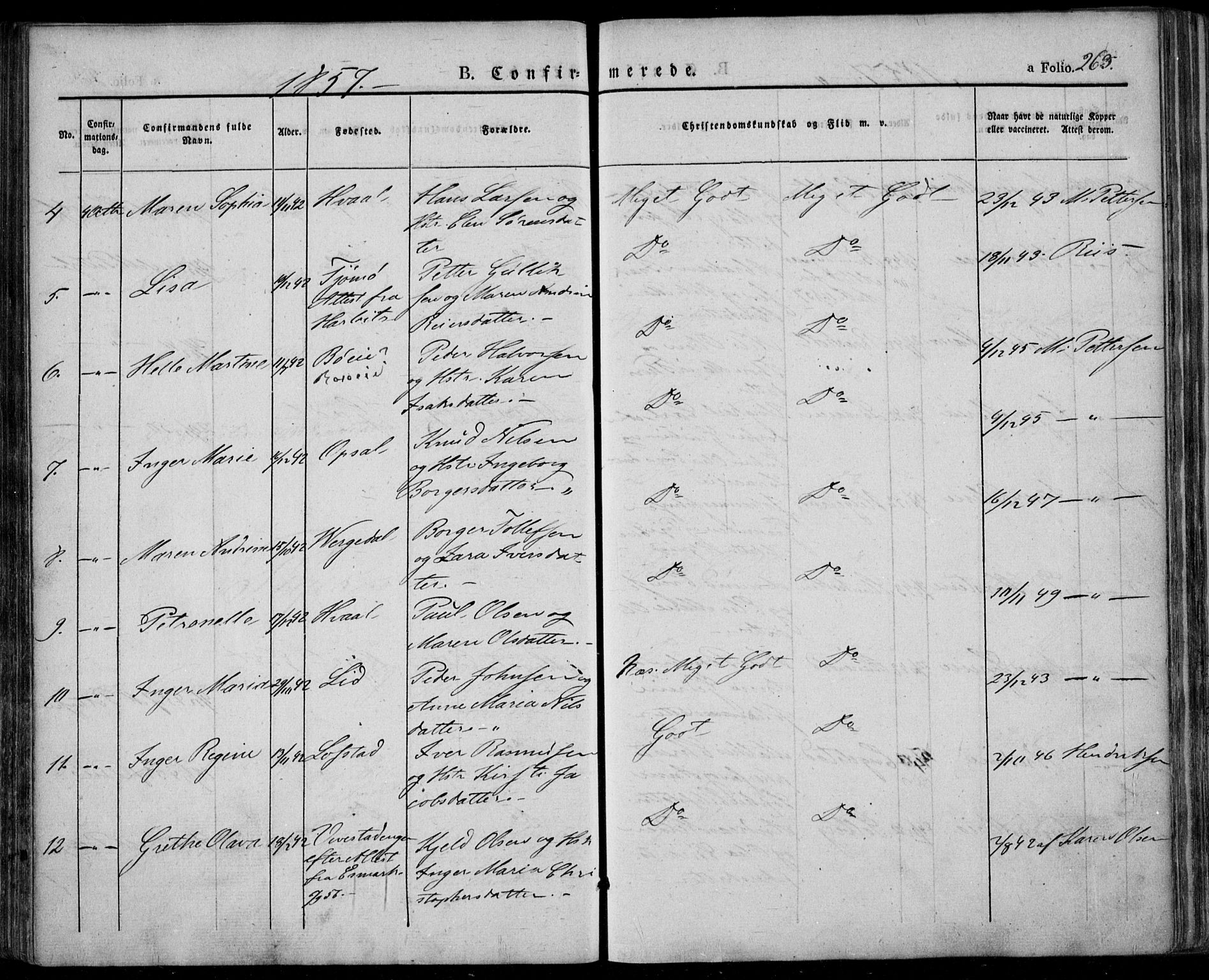Lardal kirkebøker, SAKO/A-350/F/Fa/L0006: Parish register (official) no. I 6, 1835-1860, p. 263
