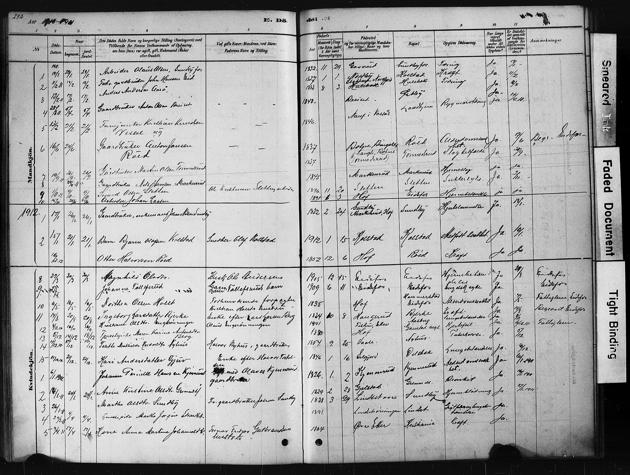 Hof kirkebøker, AV/SAKO-A-64/G/Ga/L0004: Parish register (copy) no. I 4, 1878-1930, p. 292