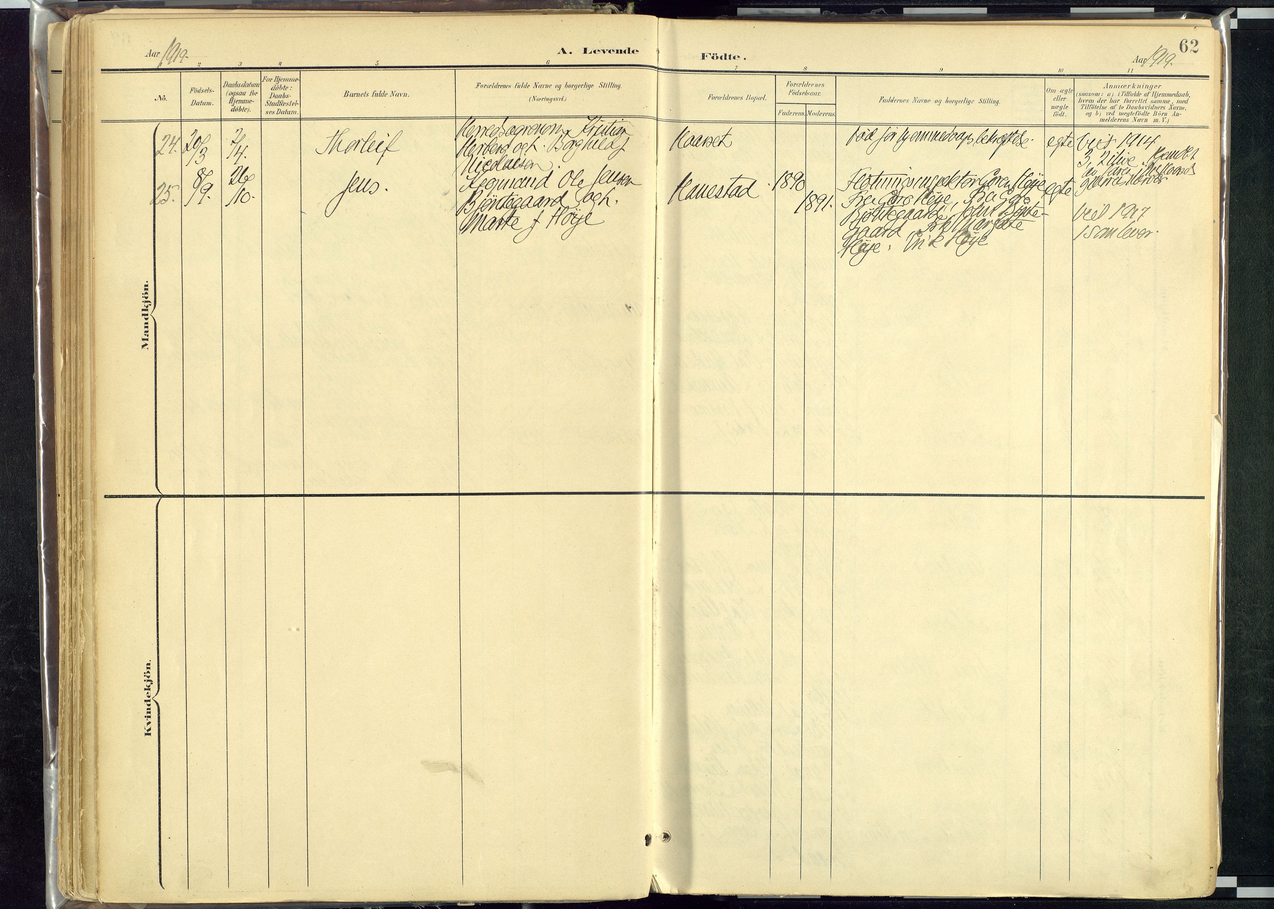 Rendalen prestekontor, AV/SAH-PREST-054/H/Ha/Haa/L0012: Parish register (official) no. 12, 1901-1928, p. 62