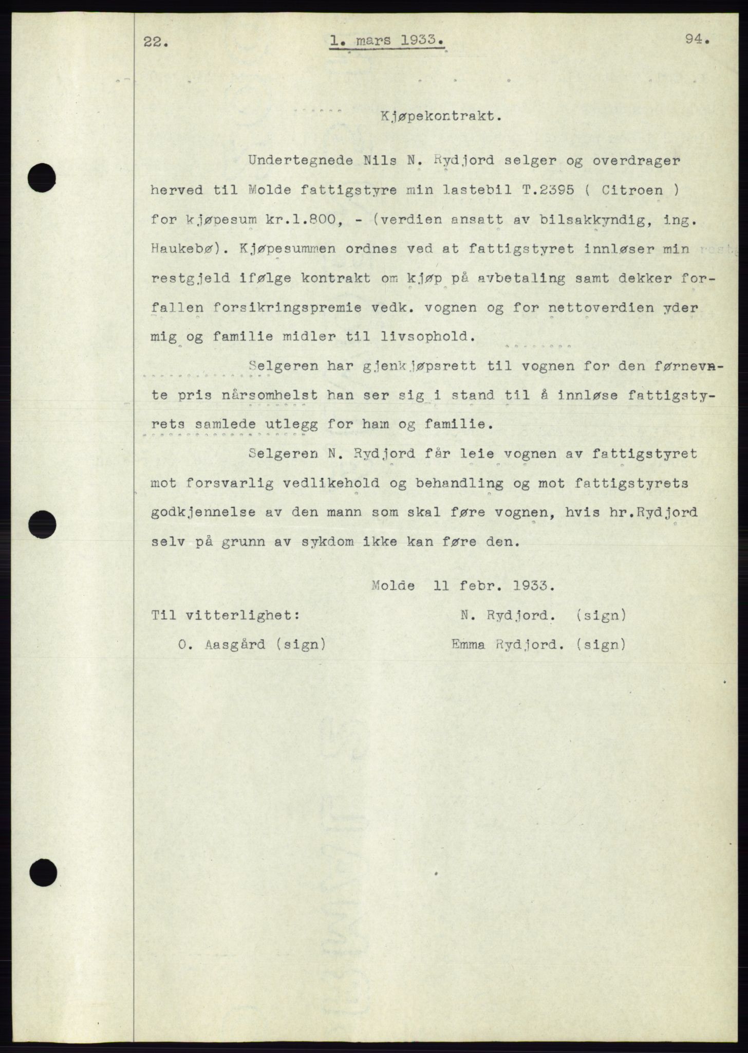 Molde byfogd, AV/SAT-A-0025/2/2C/L0012: Mortgage book no. 12, 1932-1935, Deed date: 01.03.1933