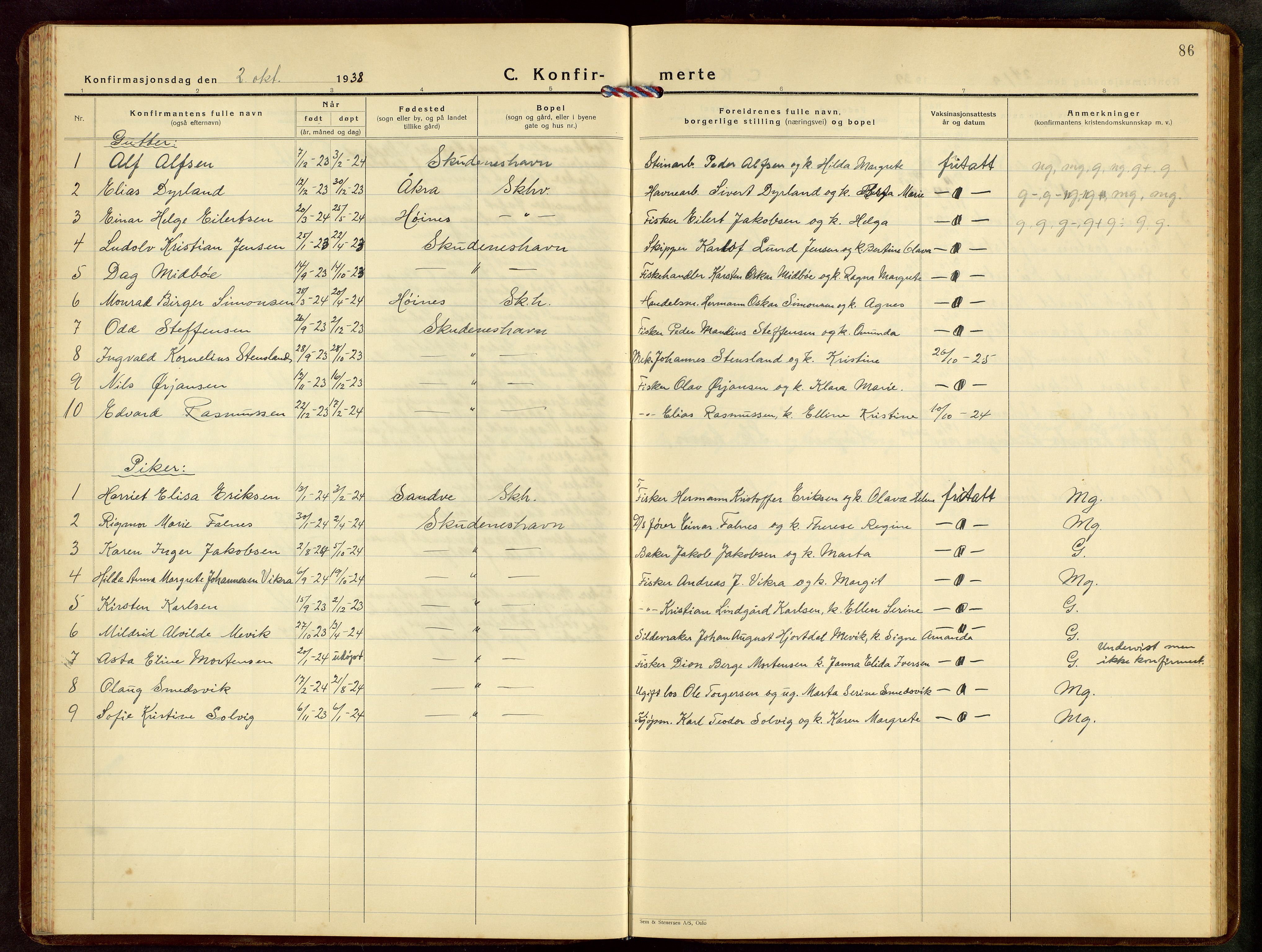 Skudenes sokneprestkontor, AV/SAST-A -101849/H/Ha/Hab/L0014: Parish register (copy) no. B 14, 1937-1956, p. 86