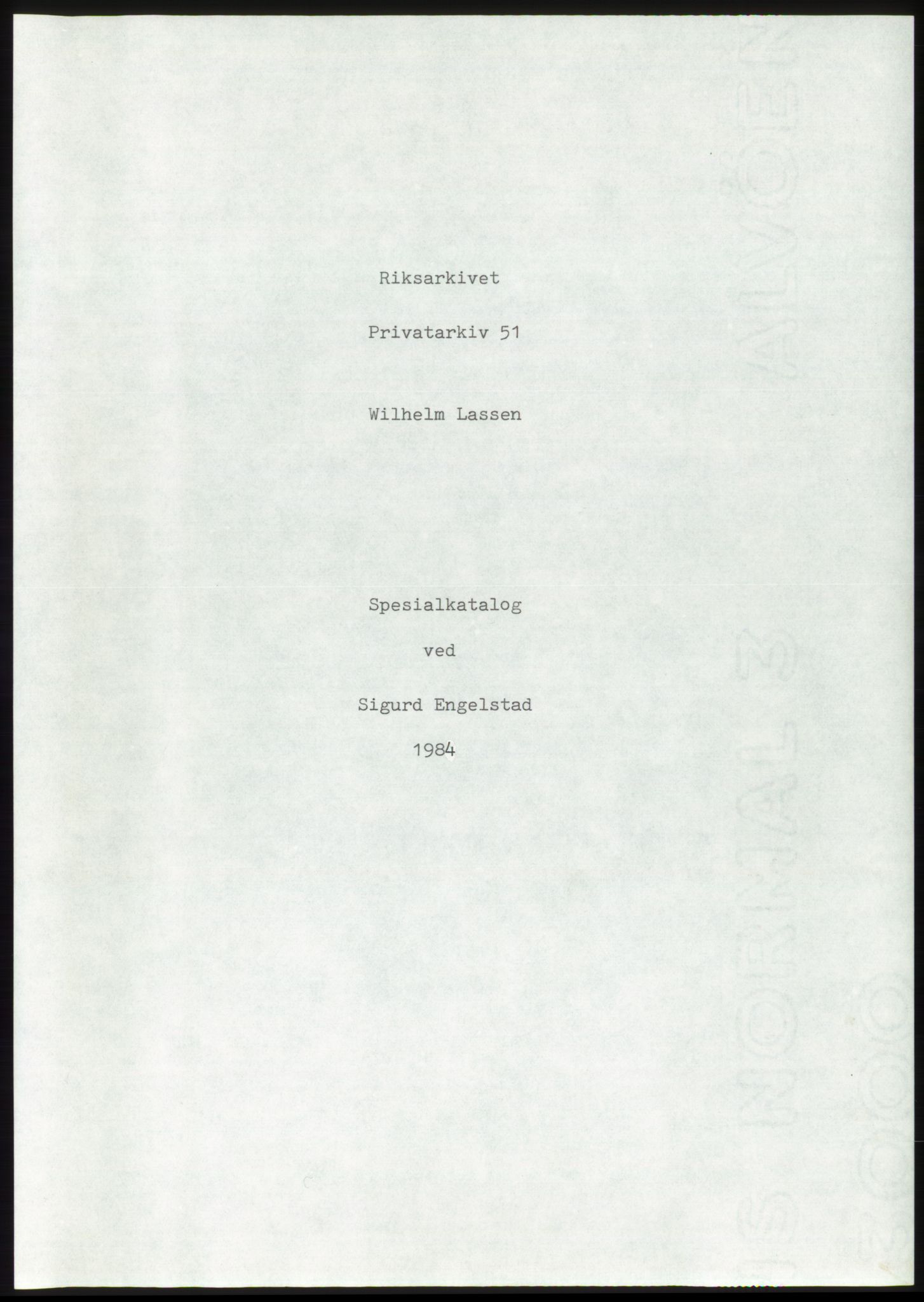 Lassens samlinger, RA/PA-0051, p. 1