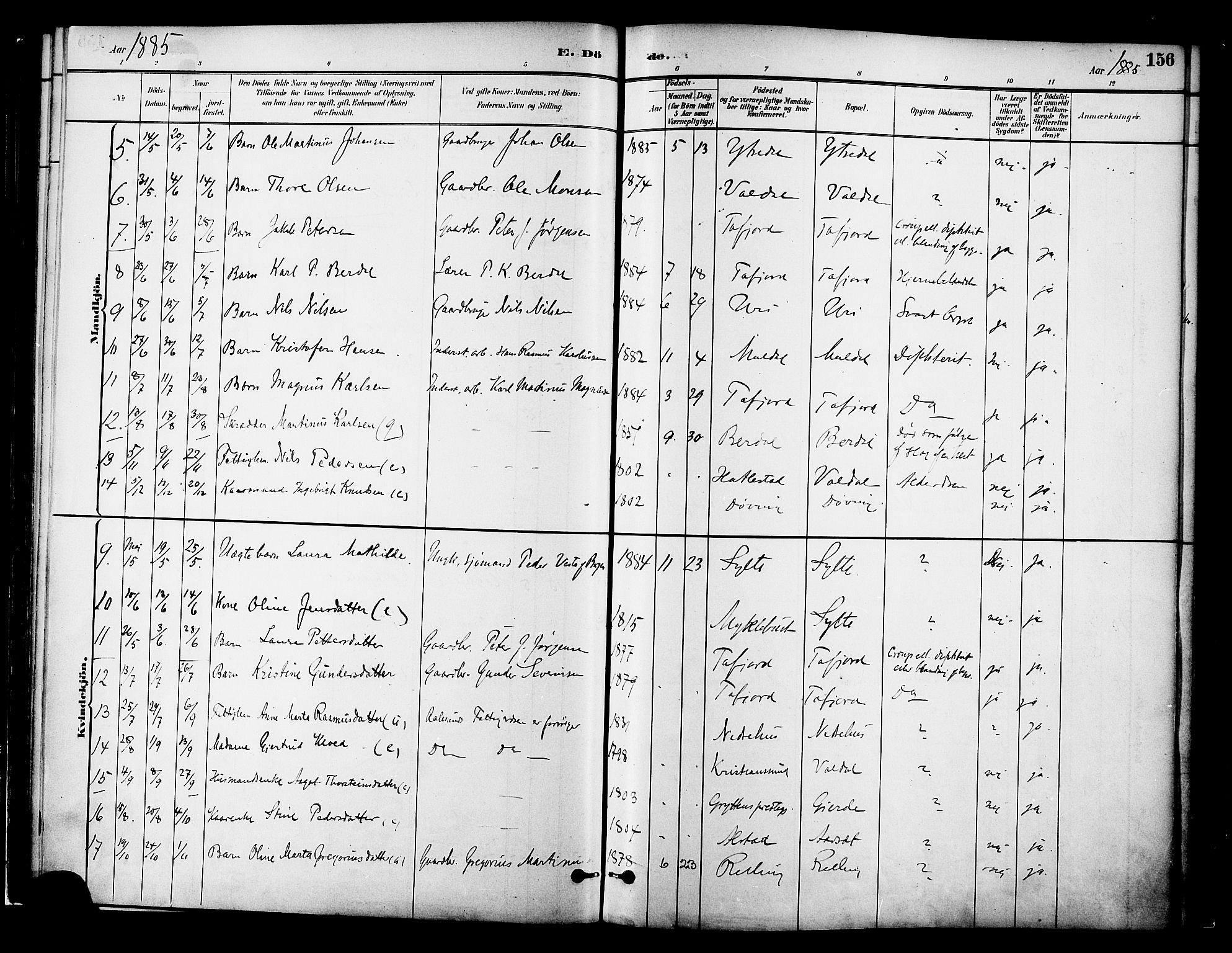 Ministerialprotokoller, klokkerbøker og fødselsregistre - Møre og Romsdal, AV/SAT-A-1454/519/L0255: Parish register (official) no. 519A14, 1884-1908, p. 156