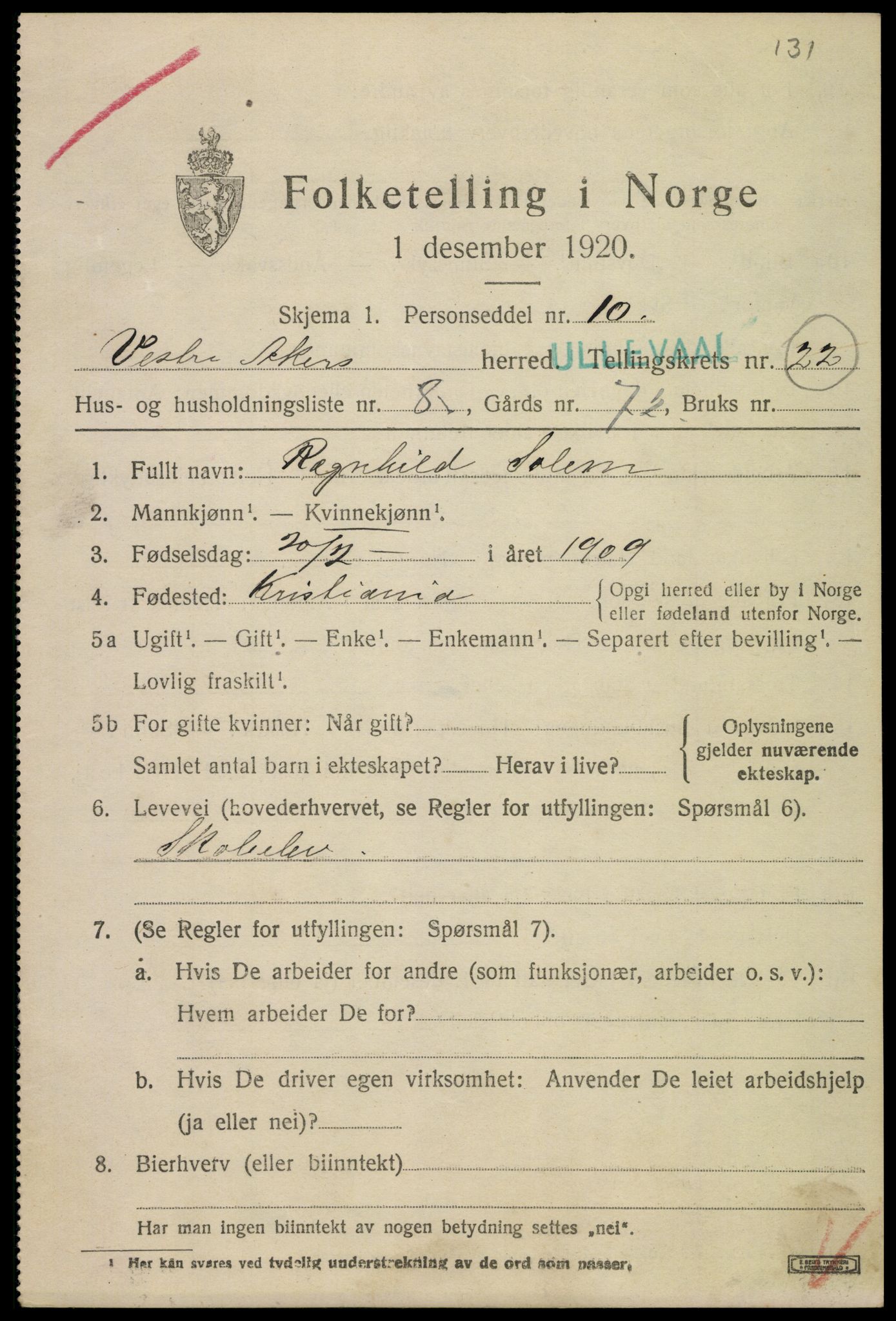 SAO, 1920 census for Aker, 1920, p. 125898